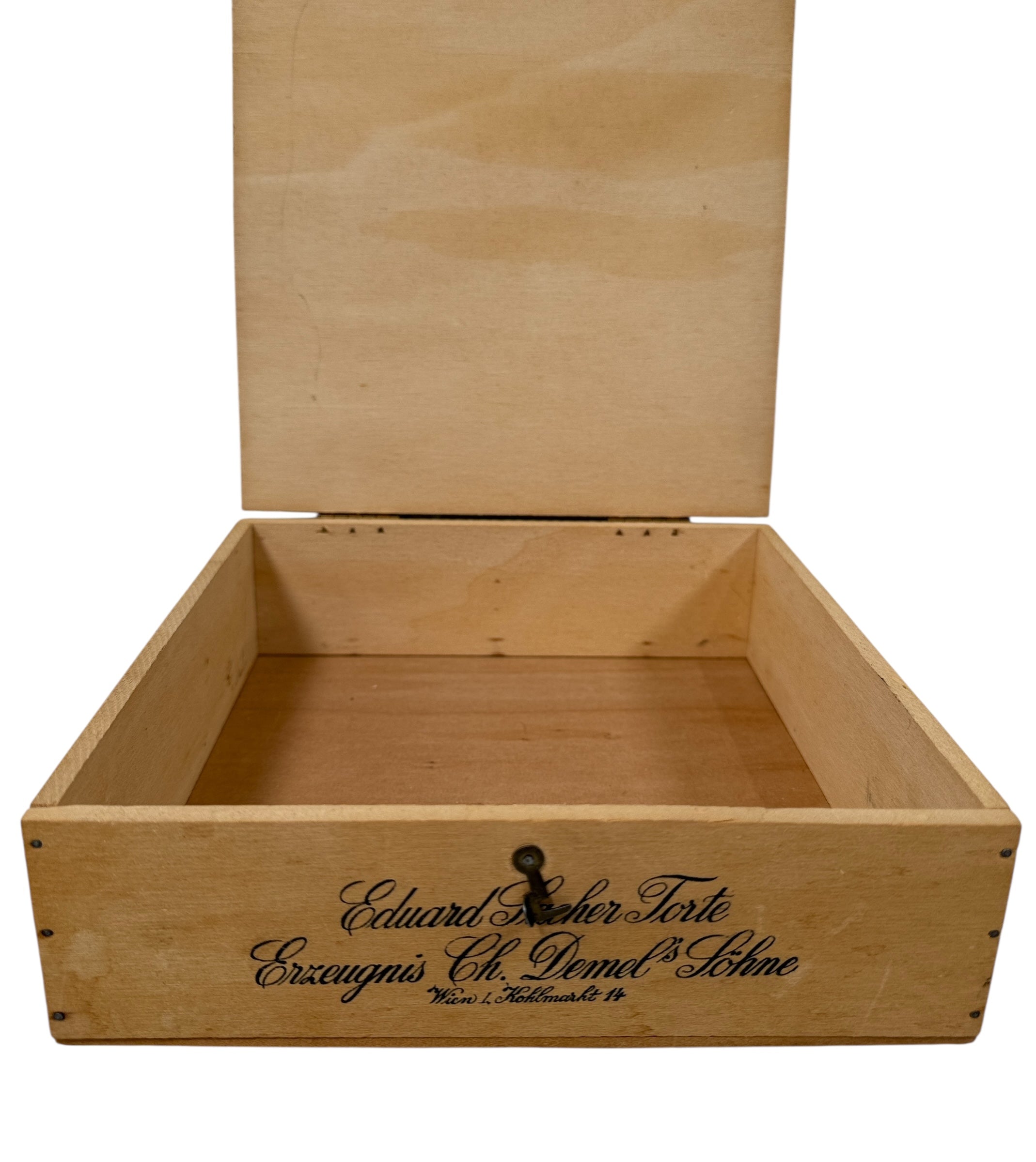 Boîte à gâteau en bois Demel Vienna Sacher Torte du début du XXe siècle