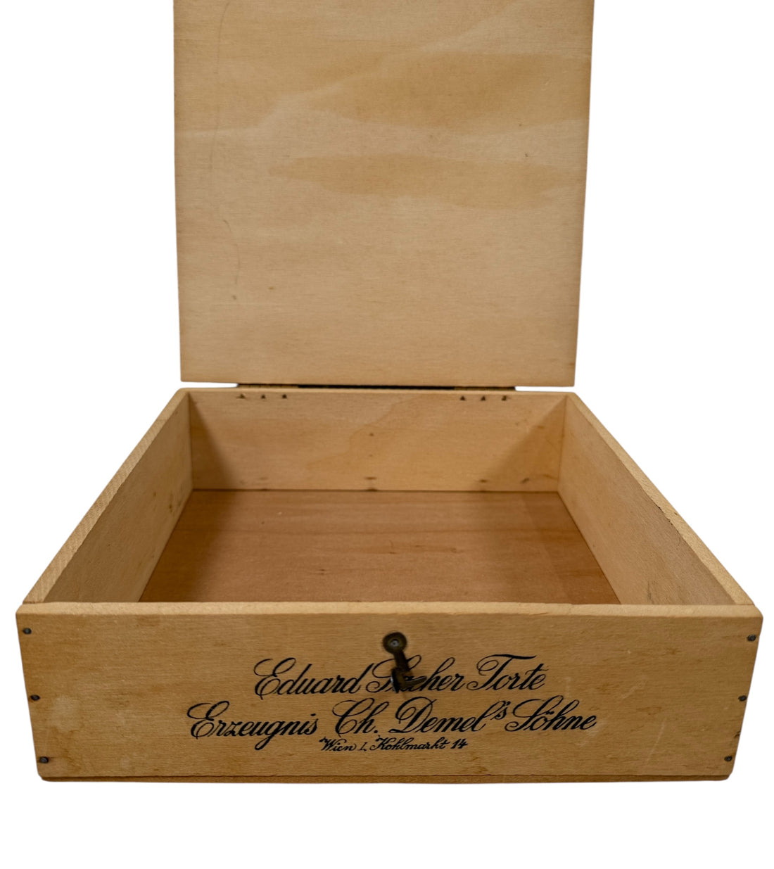Boîte à gâteau en bois Demel Vienna Sacher Torte du début du XXe siècle
