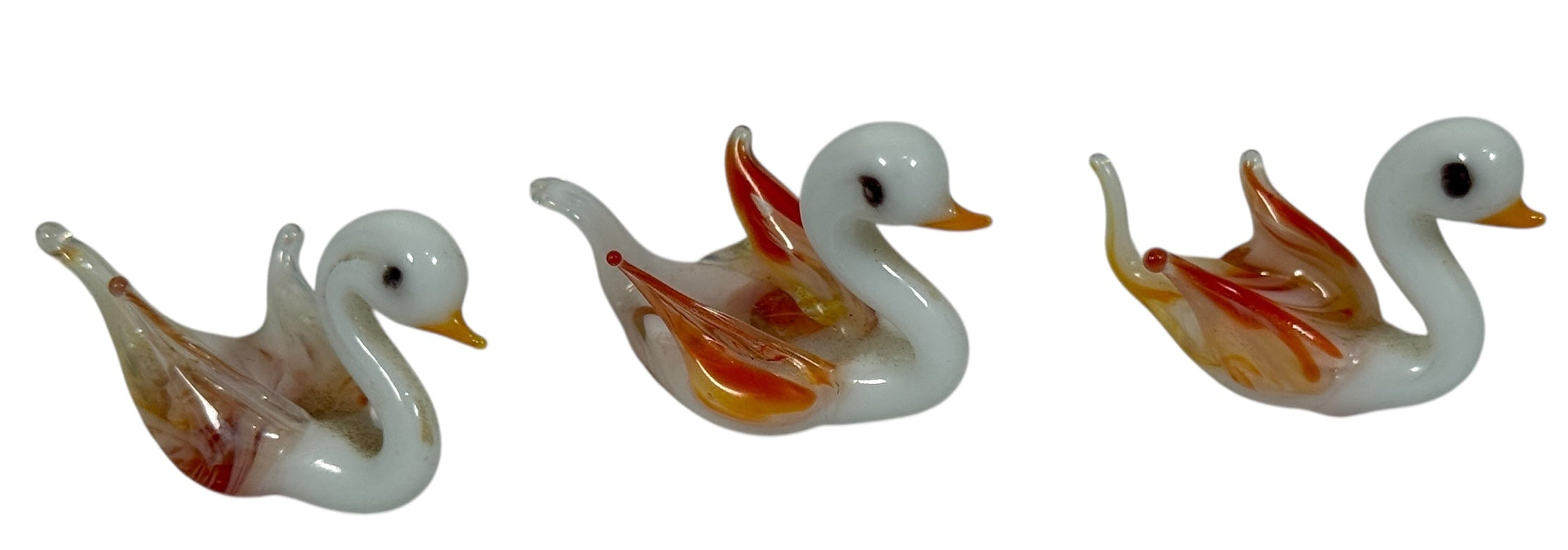 Vintage Style Art Glass Swan Family Set – Opaline & Amber Murano-Style