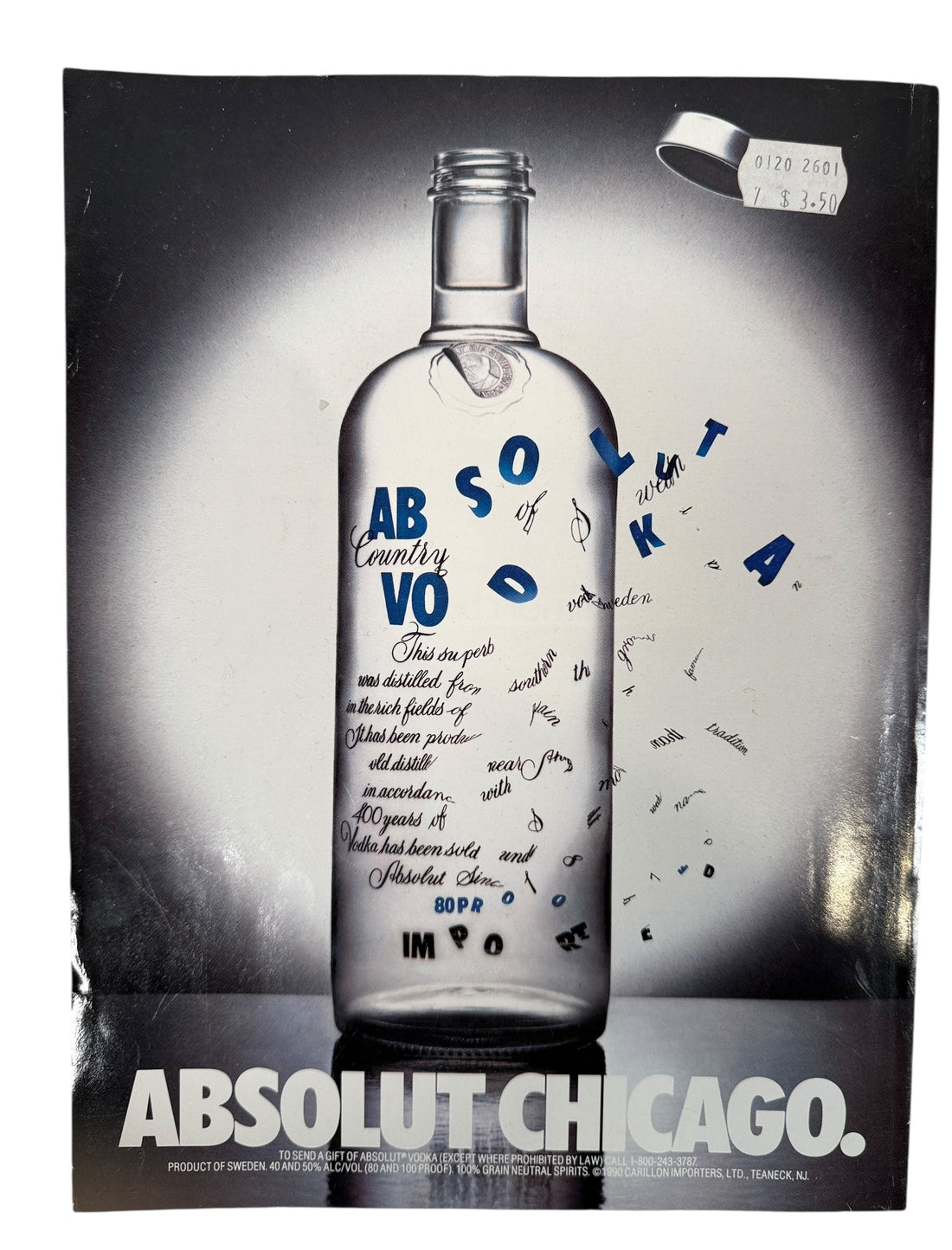 Vintage Vogue February 1991 issue featuring Claudia Schiffer, GUESS editorial, and iconic early 90s fashion and Absolut Chicago advertising.