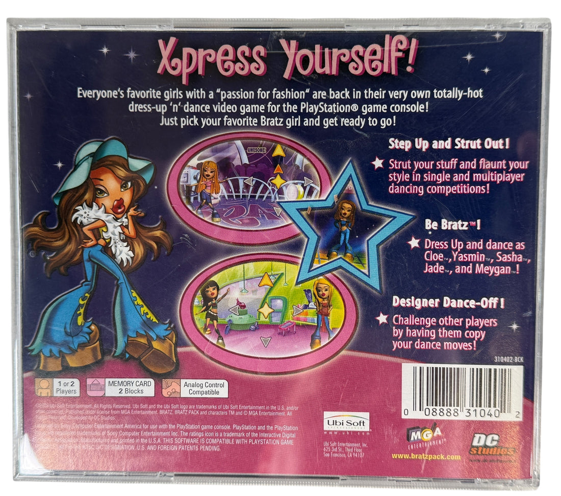 Vintage 2003 Bratz Dress Up Get Down for PlayStation PS1. Complete in case with disc and artwork. Clean Y2K nostalgia game, NTSC U/C.
