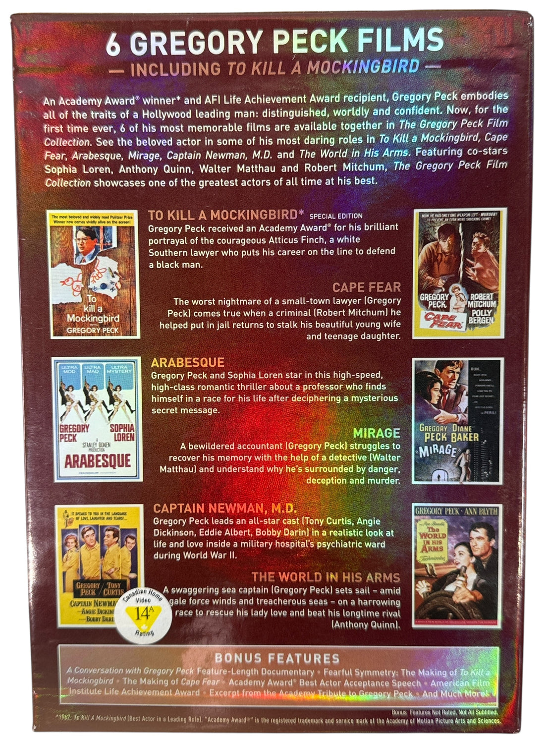 Six-film Gregory Peck DVD collection including To Kill a Mockingbird. Complete box set with slipcase. Classic Hollywood drama and thrillers.