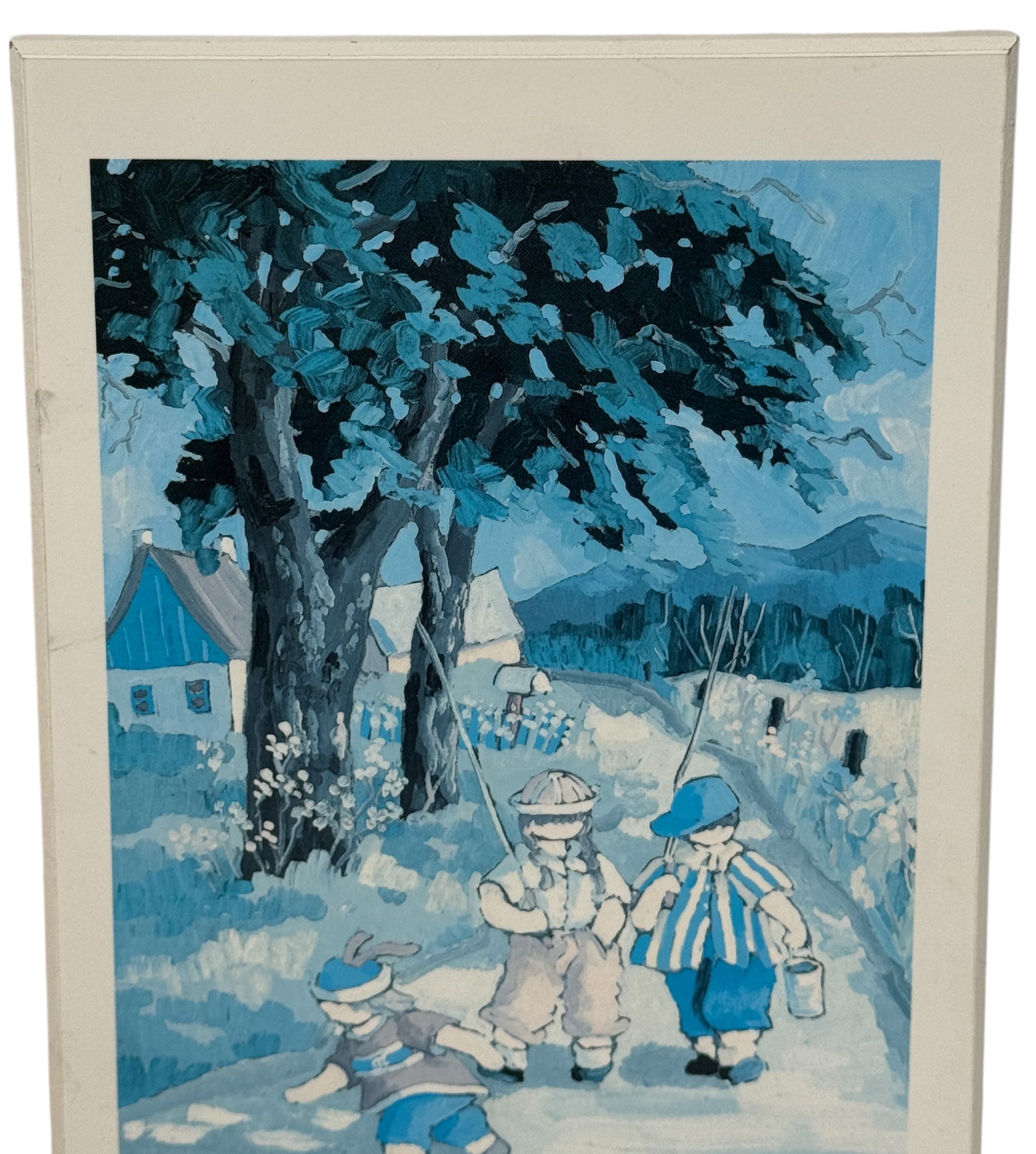 Vintage Québec art print Les petits pêcheurs by Paul-Émile Paquin, mid-century folkloric illustration with pencil signature, classic Canadian décor.