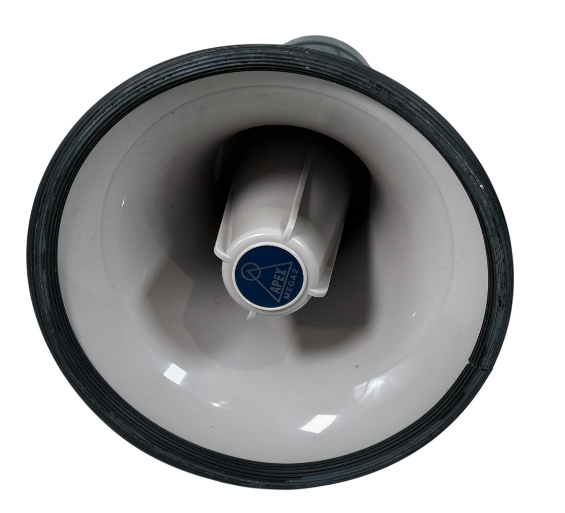 Vintage Apex THOR-15 Mega2 megaphone from the 1970s–80s. Industrial handheld PA with classic design, ideal for decor, props, or restoration.