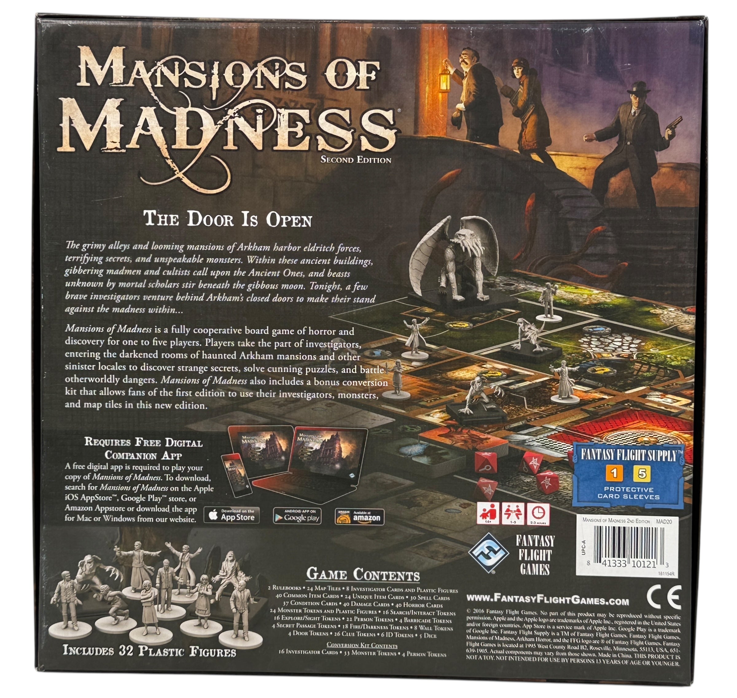 Cooperative horror board game for 1–5 players. Mansions of Madness Second Edition by Fantasy Flight, complete with tiles, minis, and rules.