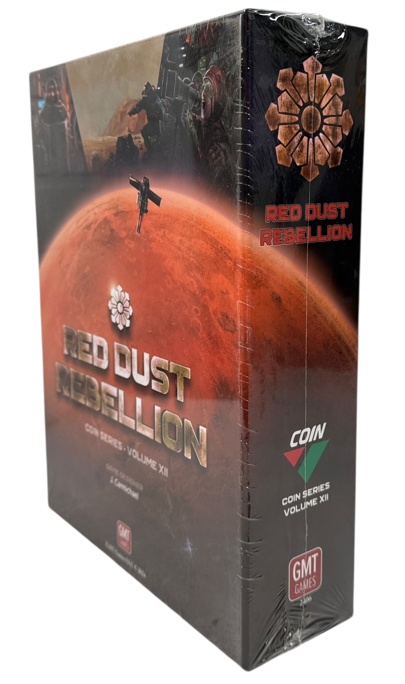 Sealed copy of Red Dust Rebellion, COIN Series Volume XII by GMT Games. Deep sci-fi strategy board game set on Mars. New in shrink.