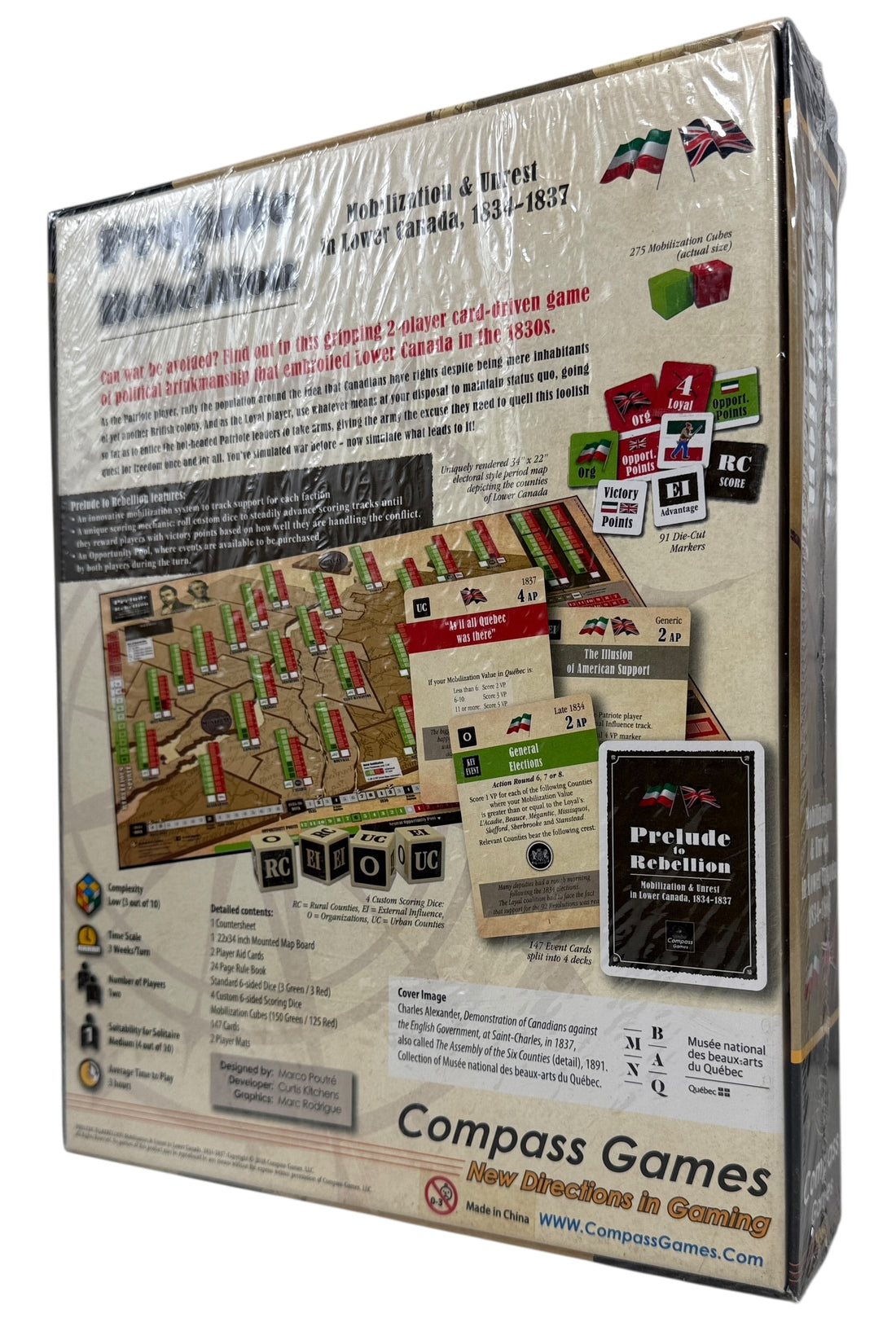 Sealed Prelude to Rebellion board game by Compass Games. Historical 2-player CDG on Lower Canada’s Patriote unrest. Collector condition. Ships from Montreal.