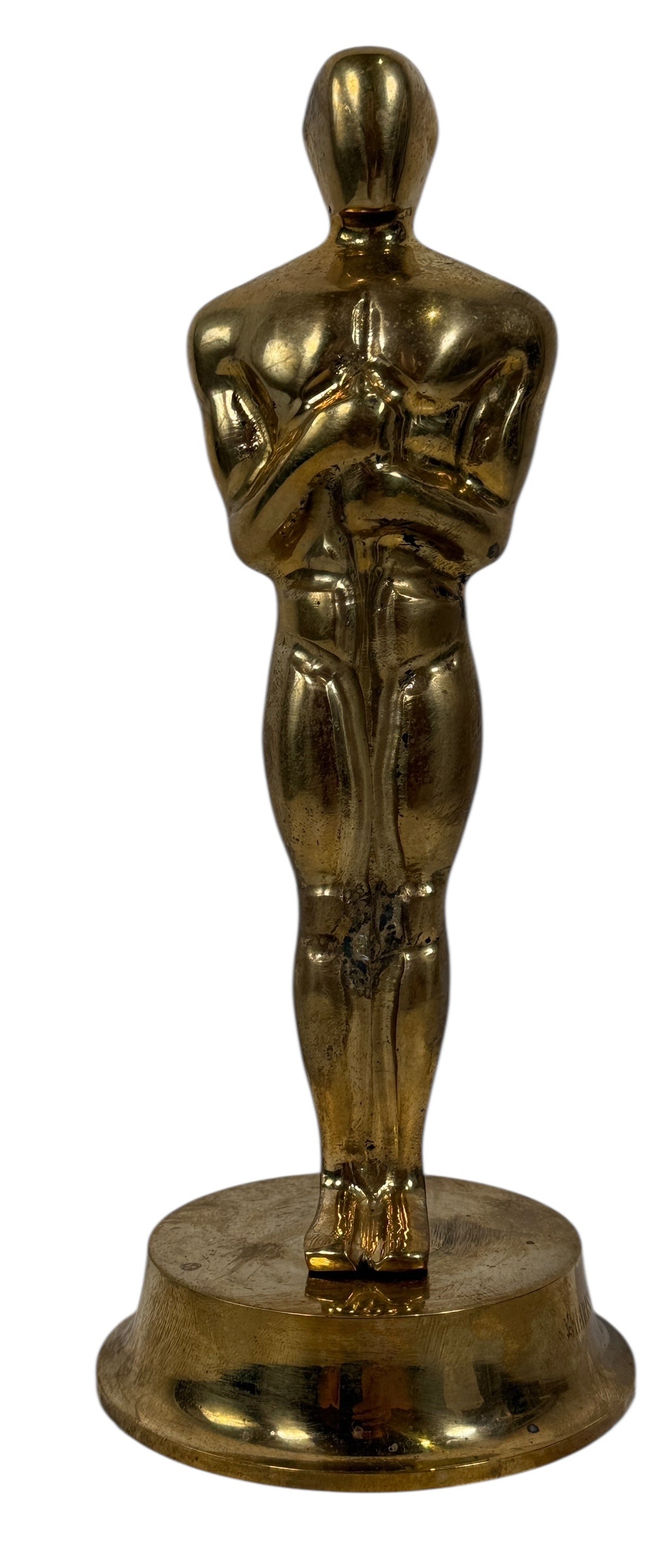 Vintage solid brass Oscar-style award statuette with engraved name. Ideal for display, props, themed events and awards season. Late 20th century.