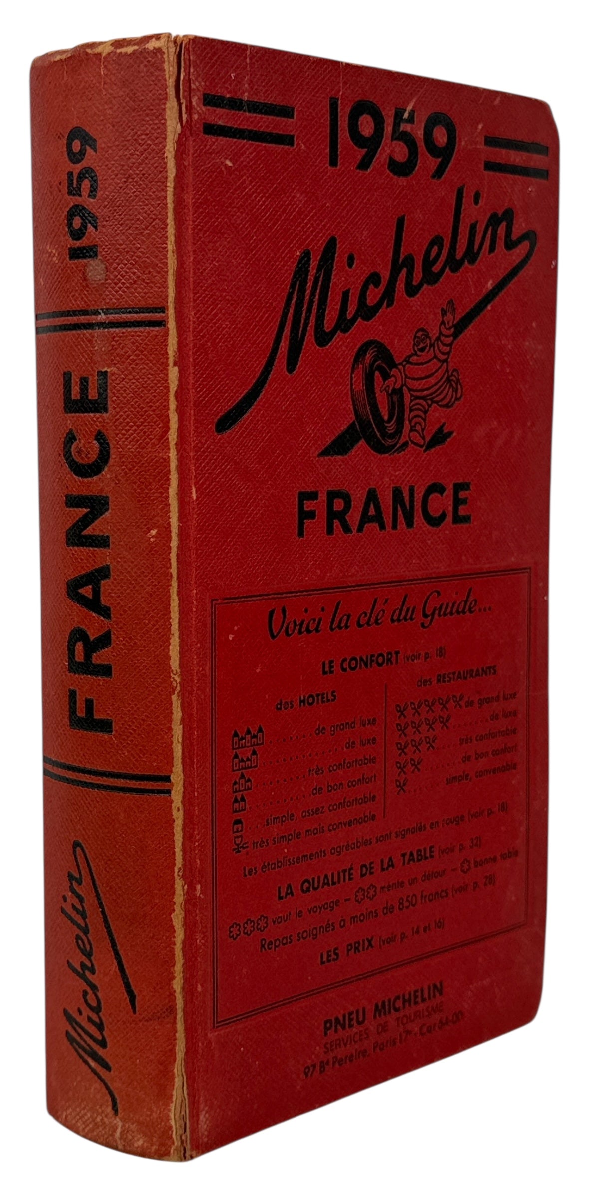 1959 Michelin Guide France red travel and restaurant book. Iconic Bibendum collectible for culinary and automotive history fans. Ships from Canada.
