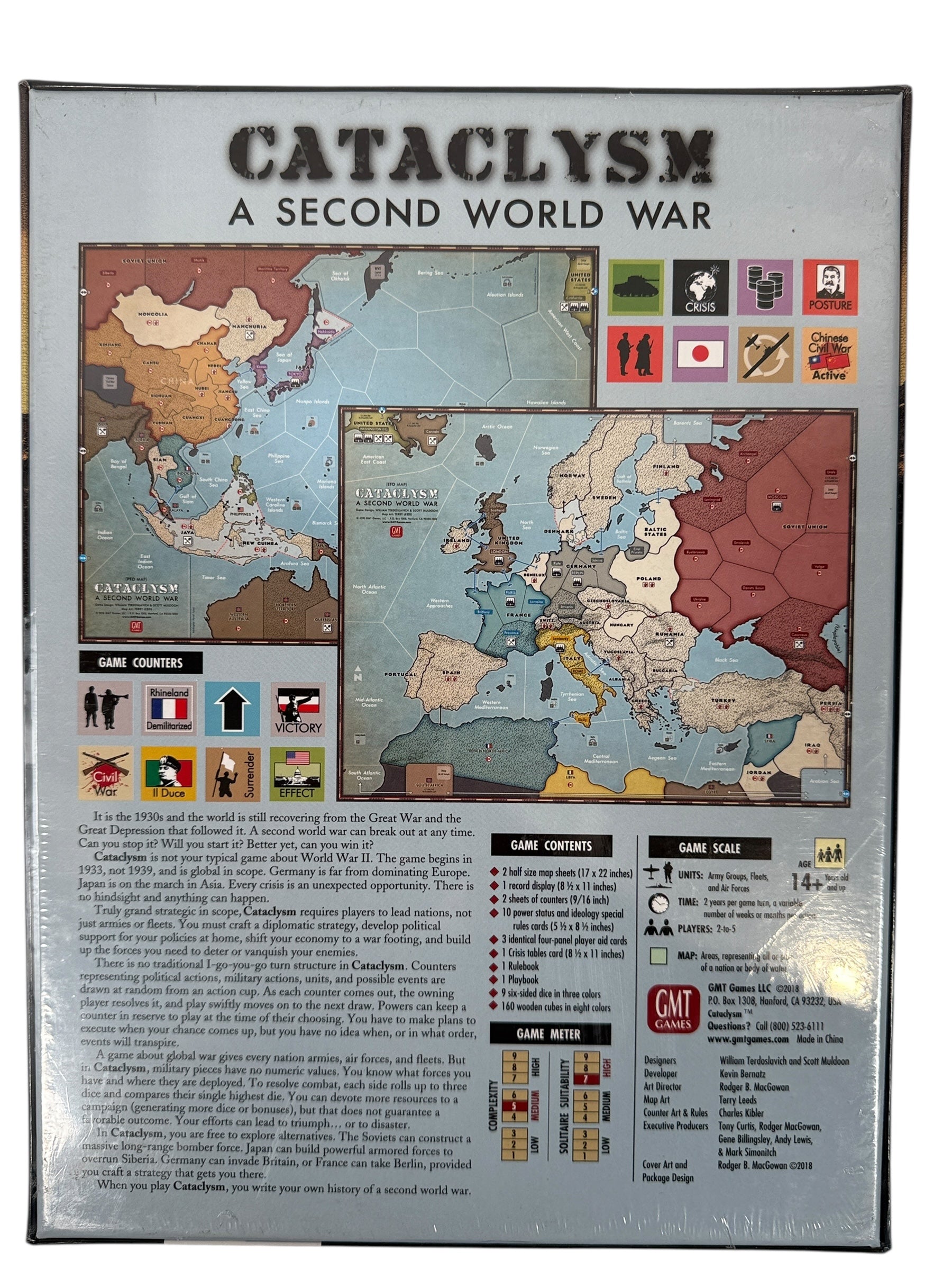 Sealed GMT Cataclysm grand strategy WWII board game. Collector-grade 2018 print with mounted maps and counters. Rare sealed copy. Ships from Canada.