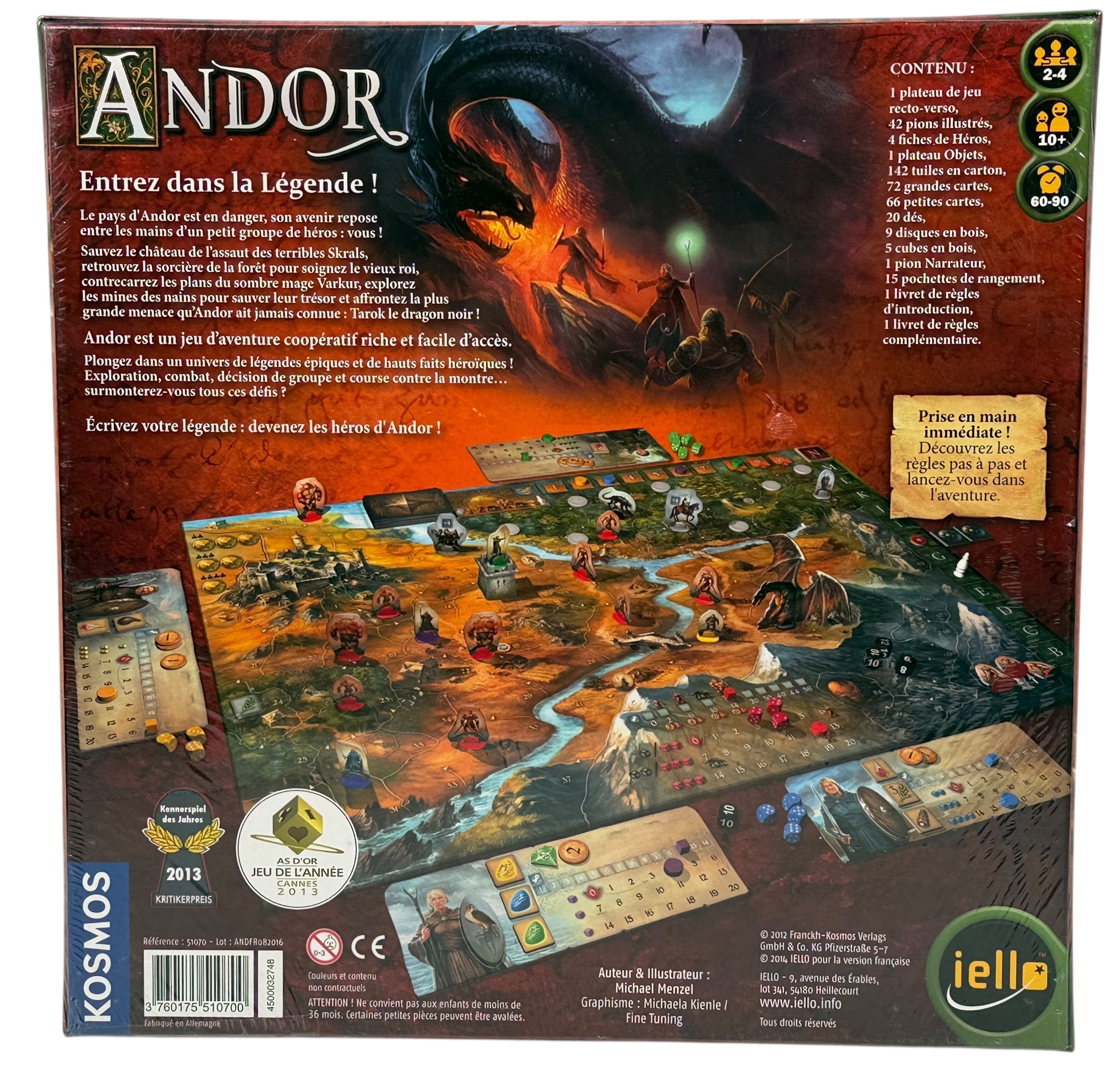 Award-winning cooperative board game Andor, sealed French edition by IELLO/Kosmos. Fantasy adventure, 2–4 players, ages 10+, giftable sealed copy.