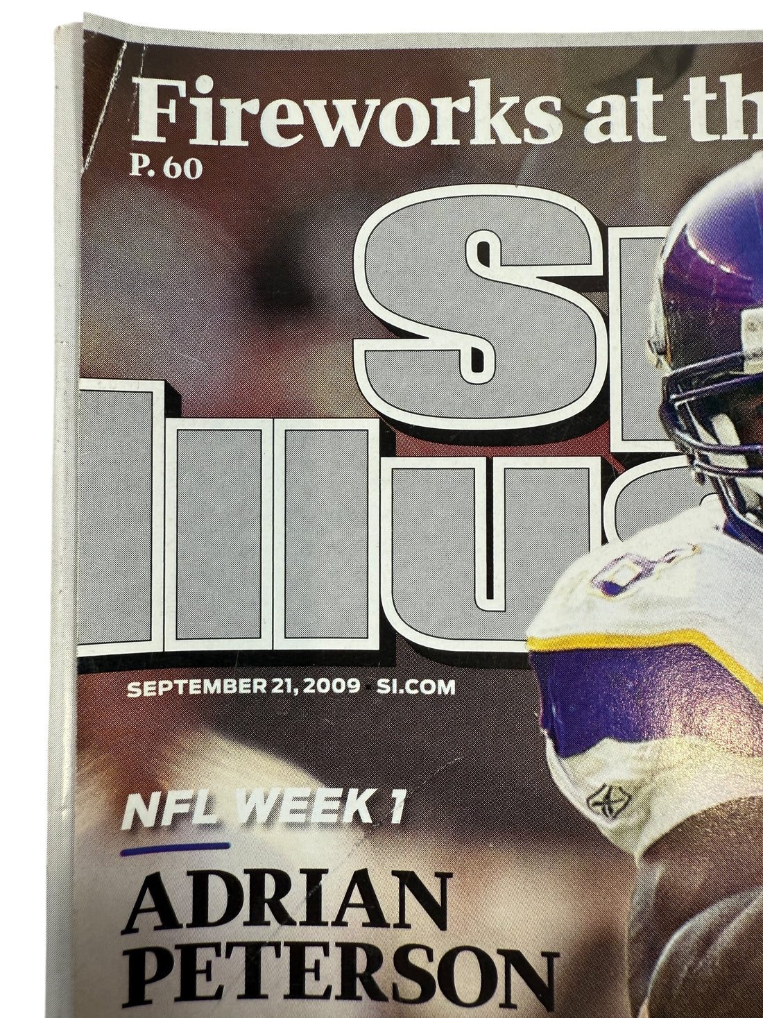 Sports Illustrated Sept 2009 with Adrian Peterson cover. Clean label-free VG copy. Great NFL collectible for Vikings fans and sports magazine collectors.