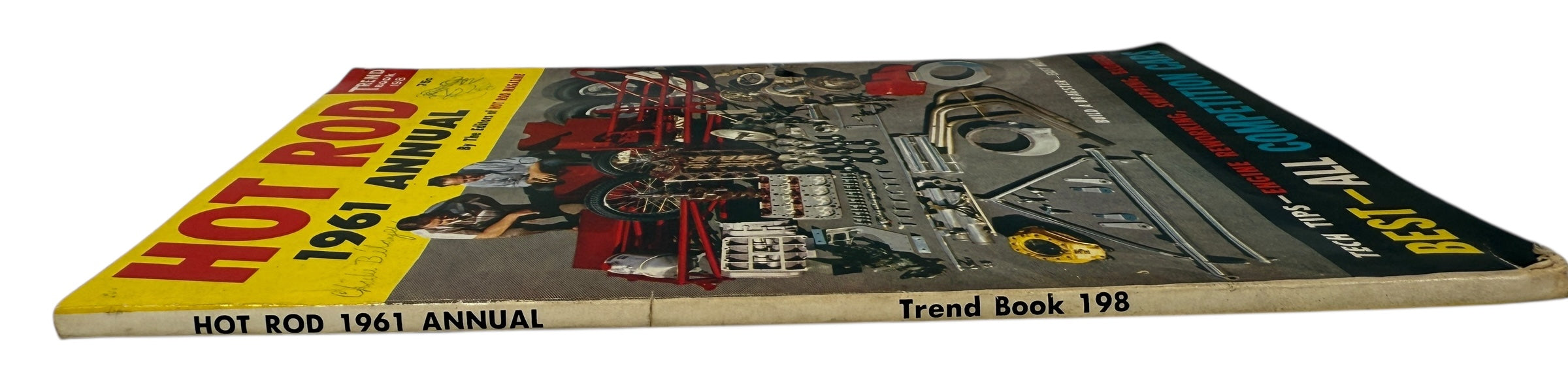 Vintage 1961 Hot Rod Annual Trend Book 198 with drag racing tech, engine tips, and competition car features. Collectible for hot rod and automotive culture fans.