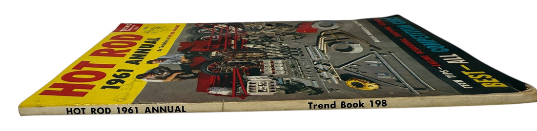 Vintage 1961 Hot Rod Annual Trend Book 198 with drag racing tech, engine tips, and competition car features. Collectible for hot rod and automotive culture fans.