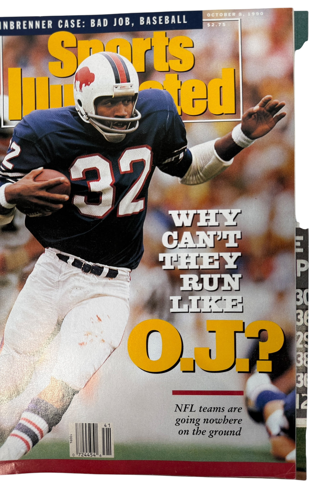 OJ Simpson Buffalo Bills cover Sports Illustrated October 1990 clean no-label collectible issue for NFL and magazine collectors.