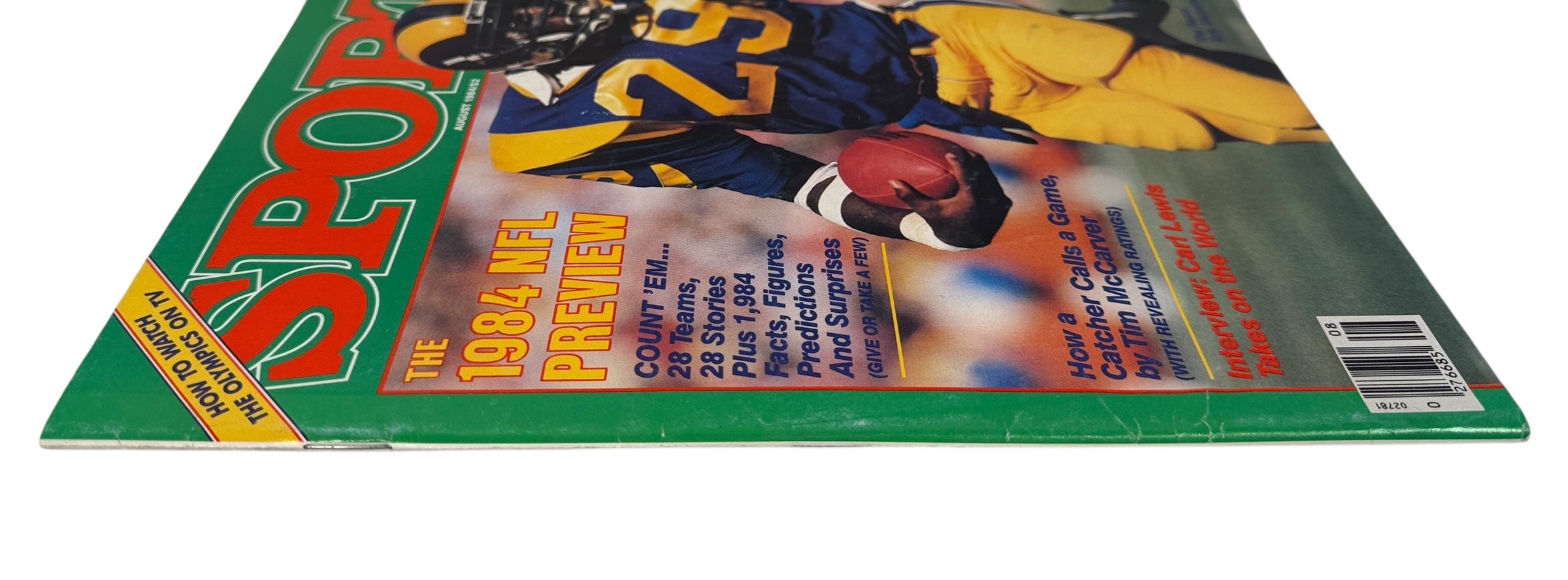 Vintage August 1984 SPORT magazine featuring Eric Dickerson and full NFL season preview with Carl Lewis interview. Clean collectible sports magazine issue.