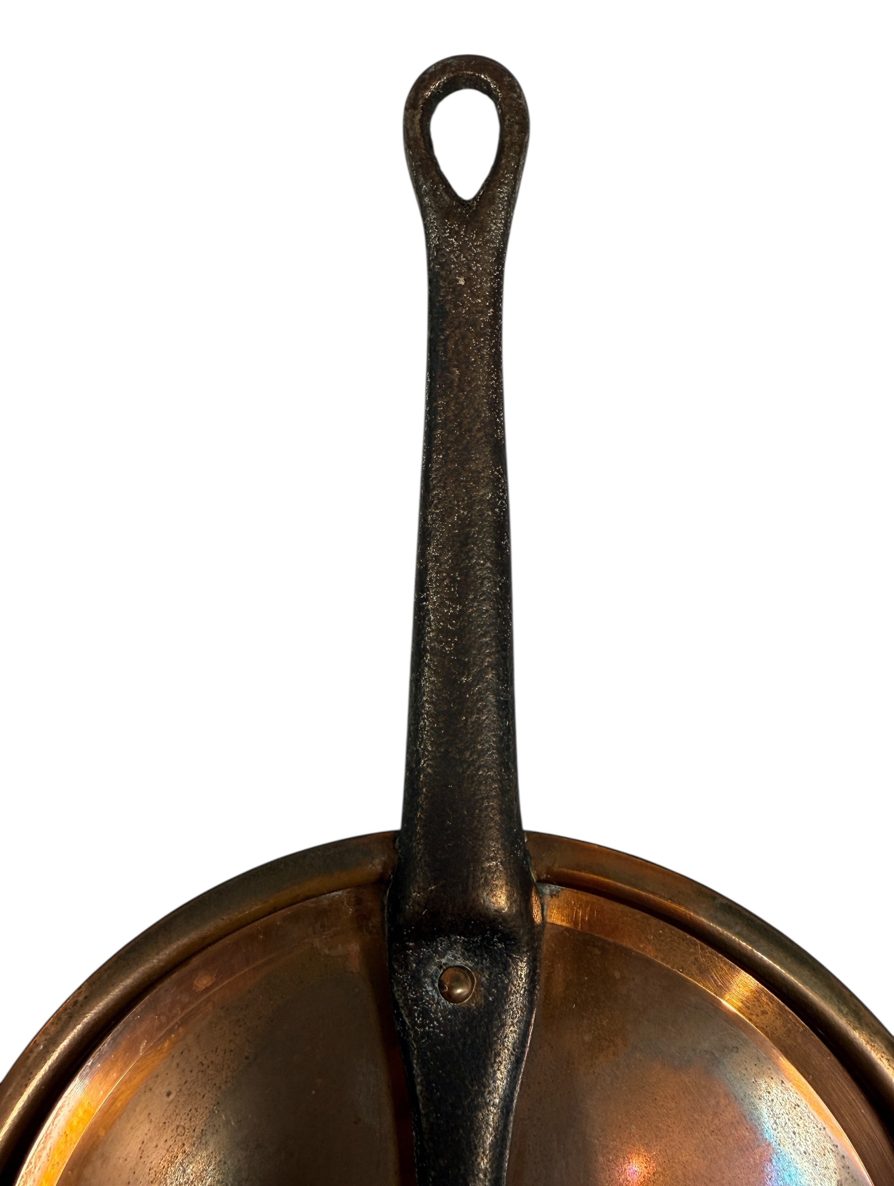 Vintage 7.75” metal saucepan replacement lid. Functional and clean with light wear. Fits mid-century and modern cookware. Sustainable kitchenware.