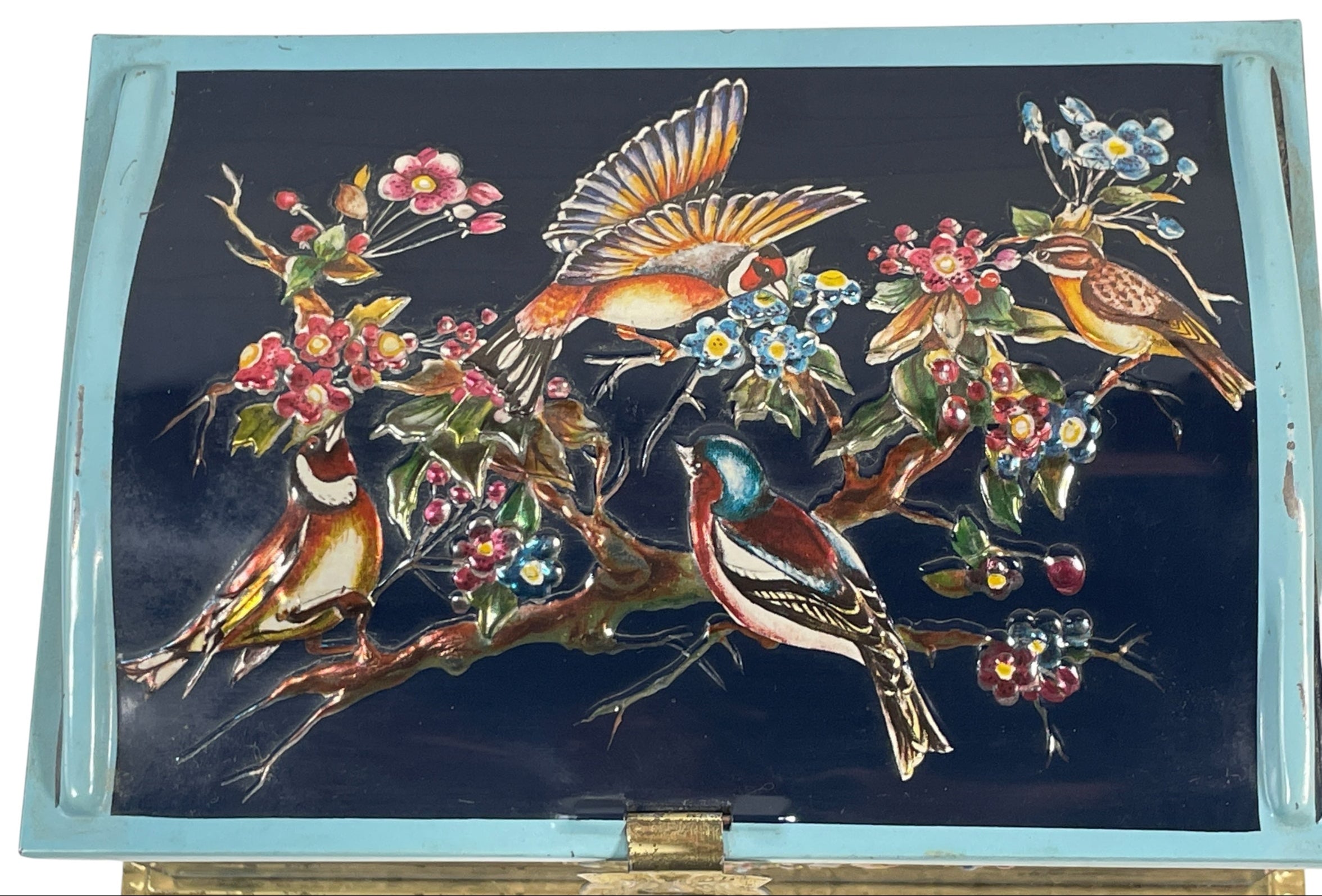 Vintage Linette Enamel Jewelry Box – Birds & Blossoms – West Germany