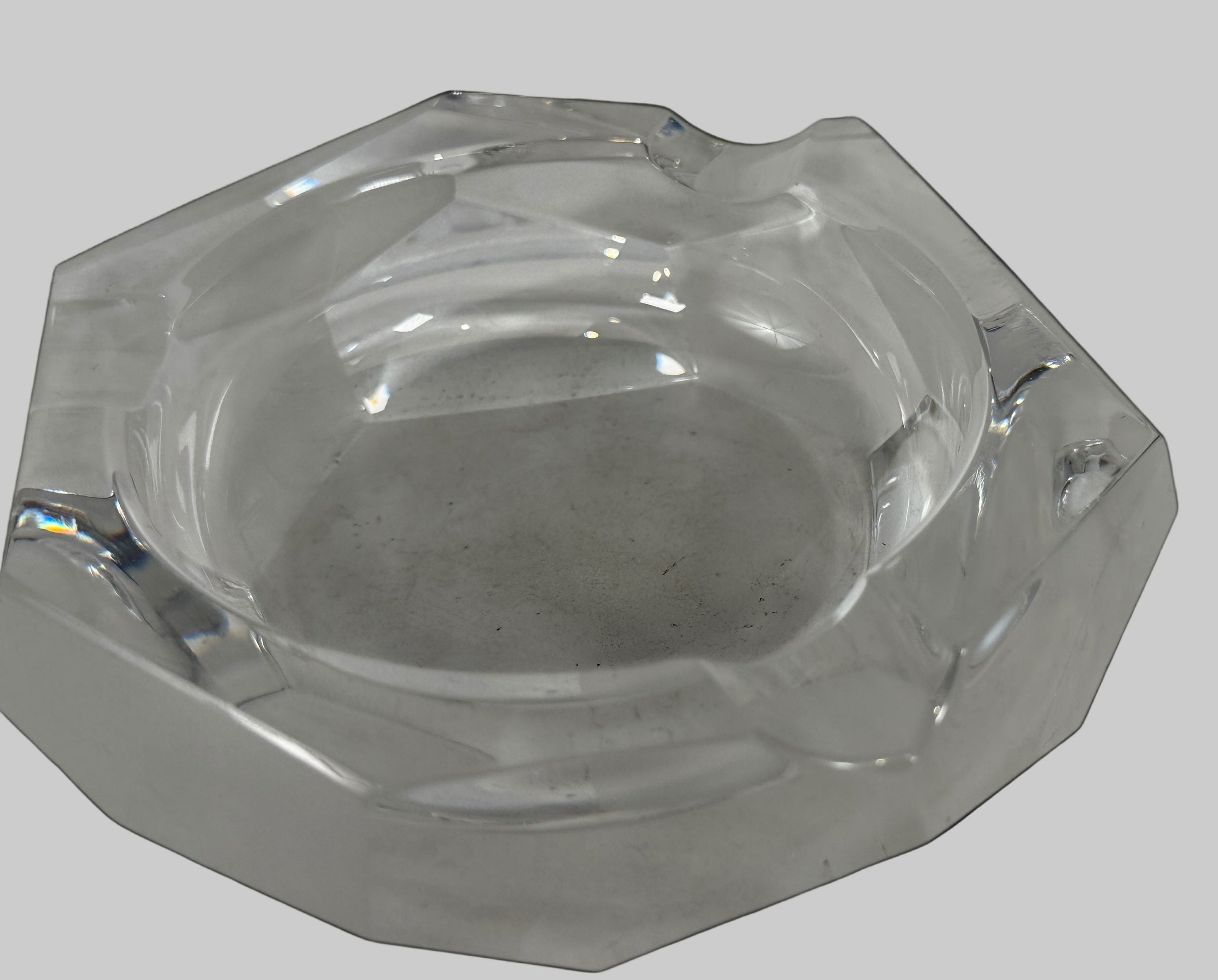 Vintage Faceted Crystal Ashtray – Octagonal Clear & Frosted Design