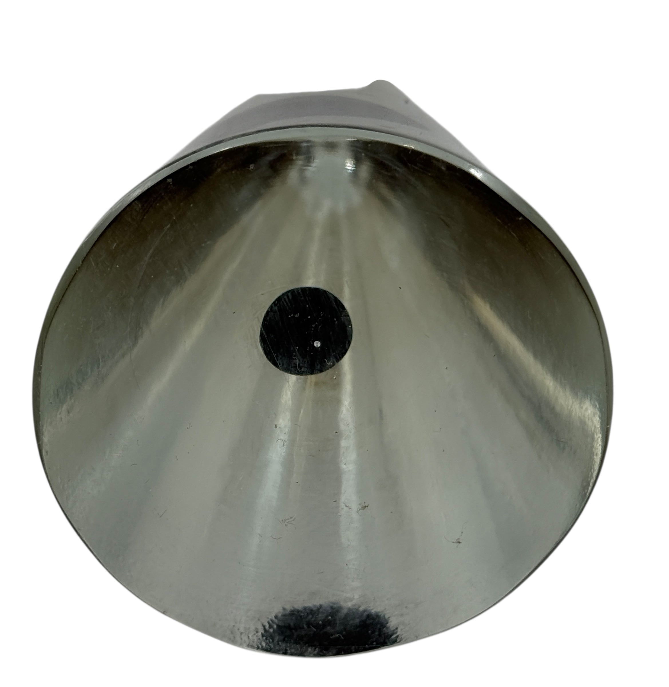 Vintage clear glass cone paperweight with dark red-brown inclusion. Mid-century modern décor collectible, polished base, unsigned art glass accent.