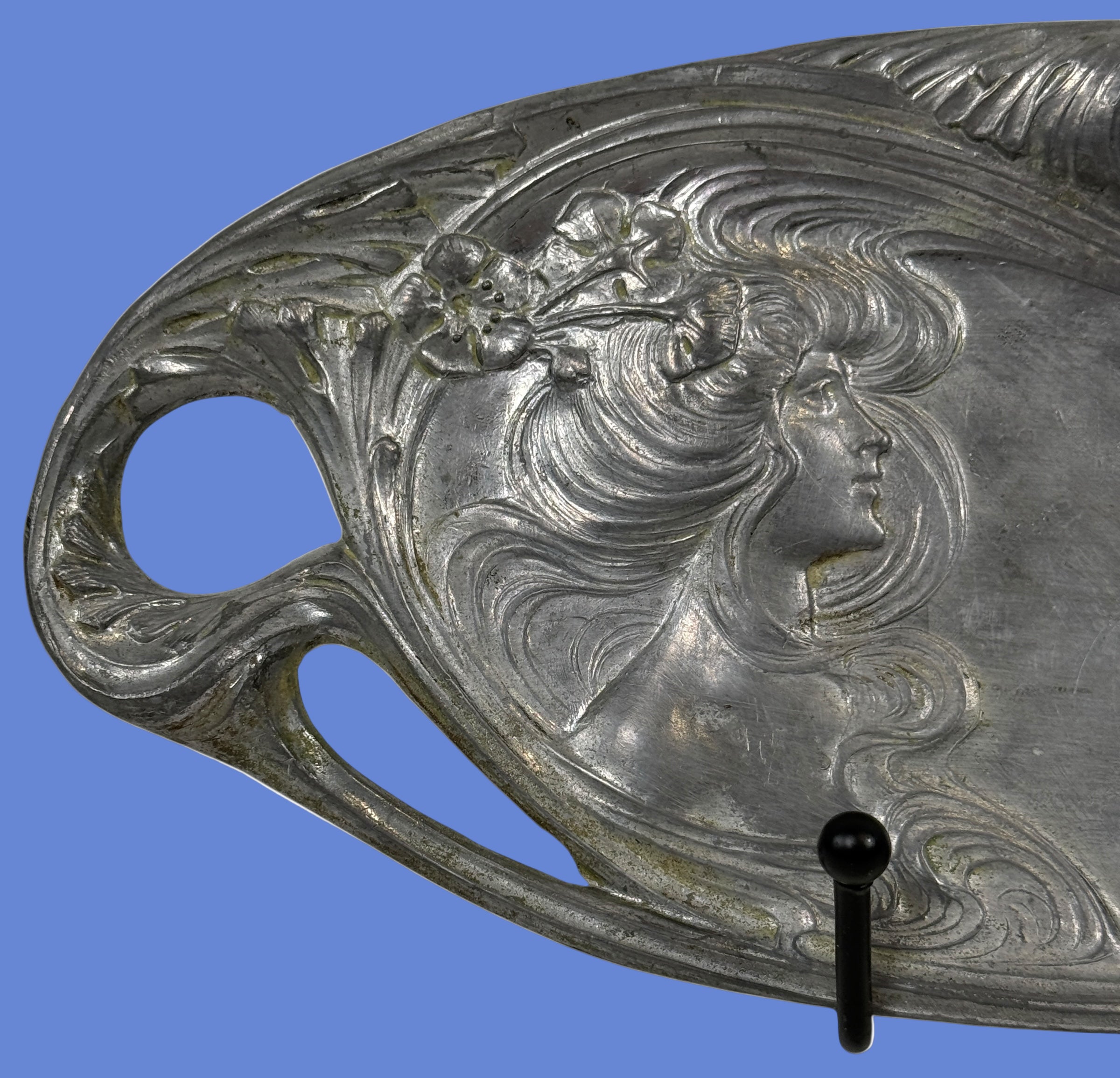 French Art Nouveau Vanity Tray “Lady with Lilies” – Fabrication Française Paris, c.1900