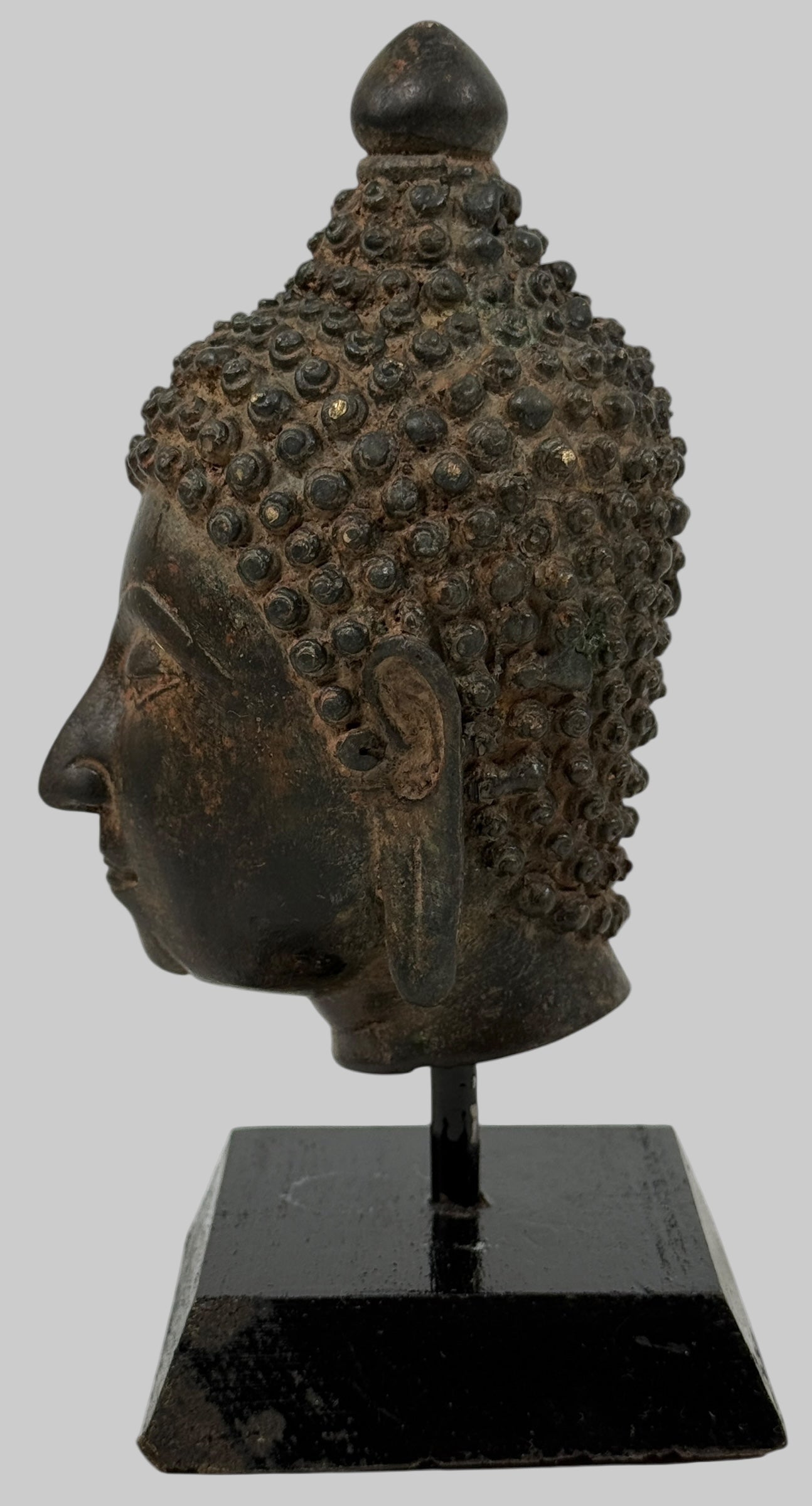  Bronze Buddha Head Sculpture on Stand – Mid-Century Thai Style