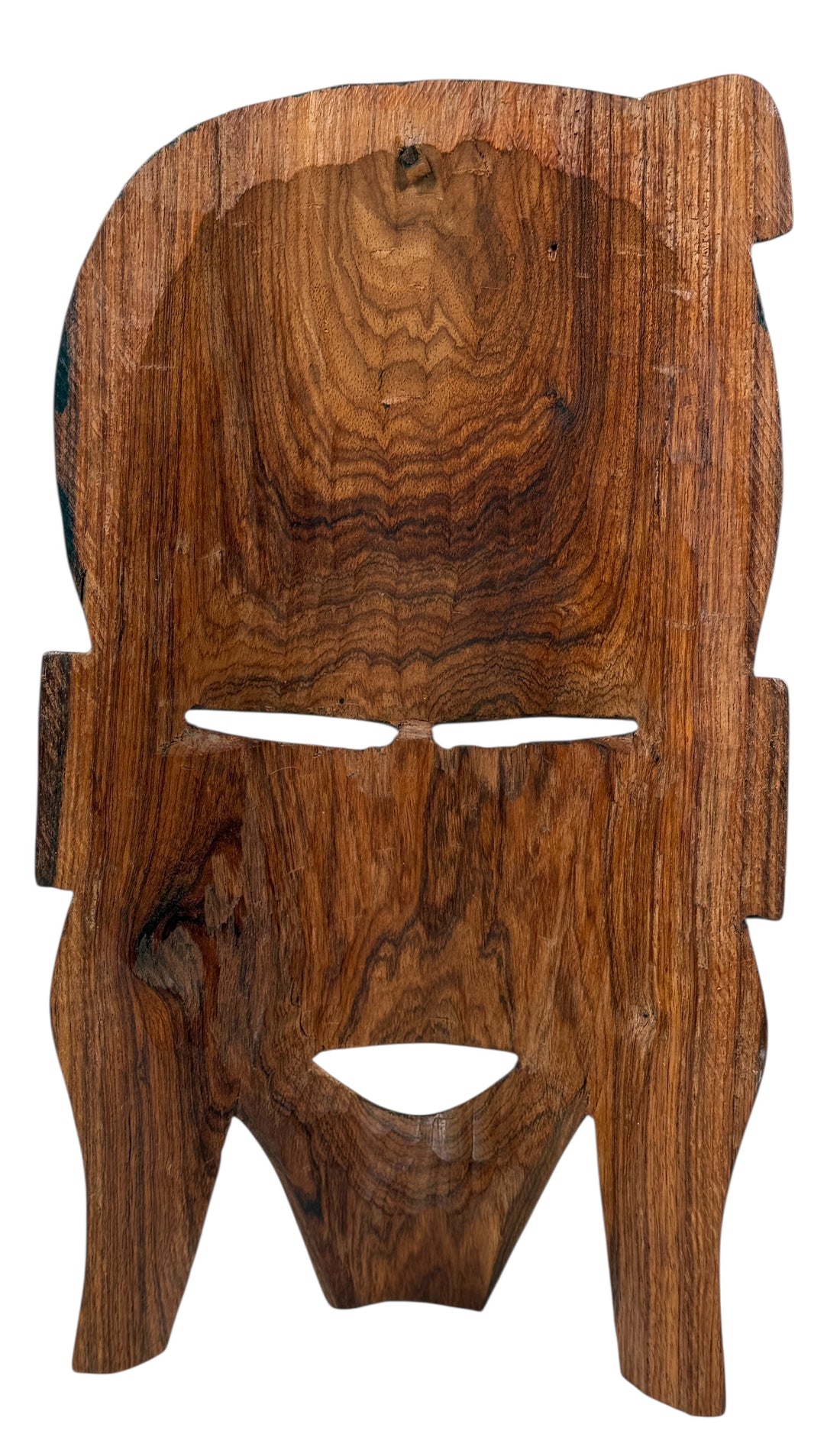 Hand-carved African wooden mask, 15″ tall, Ghana origin. Authentic tribal-style folk art wall décor. Excellent condition, solid wood.
