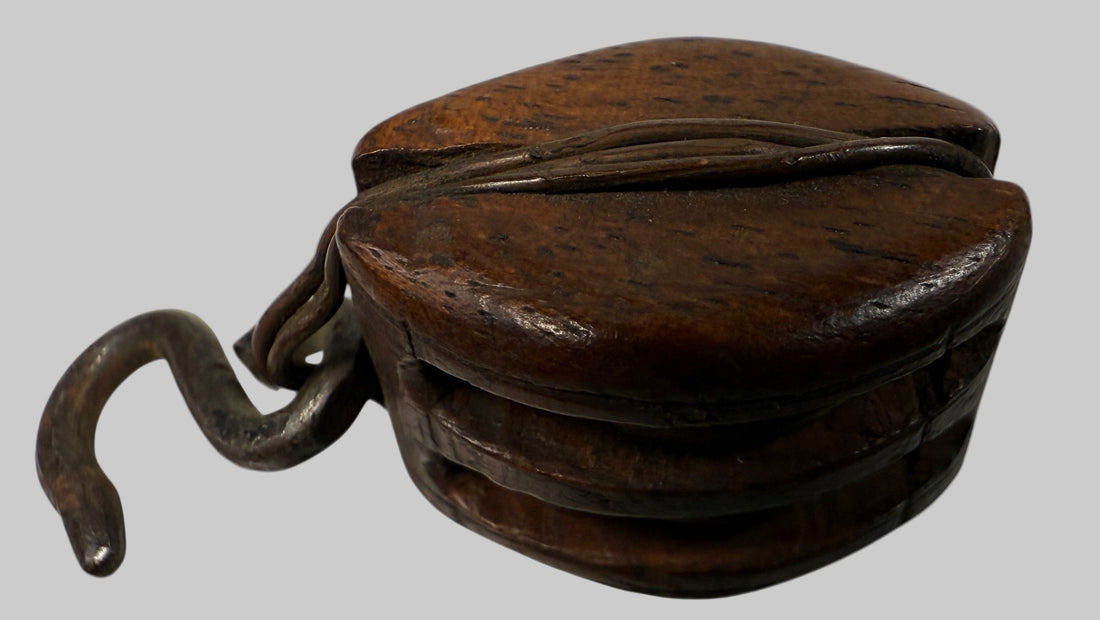  Miniature Wooden Pulley with Brass Wheels & Iron Hook – 1” 
