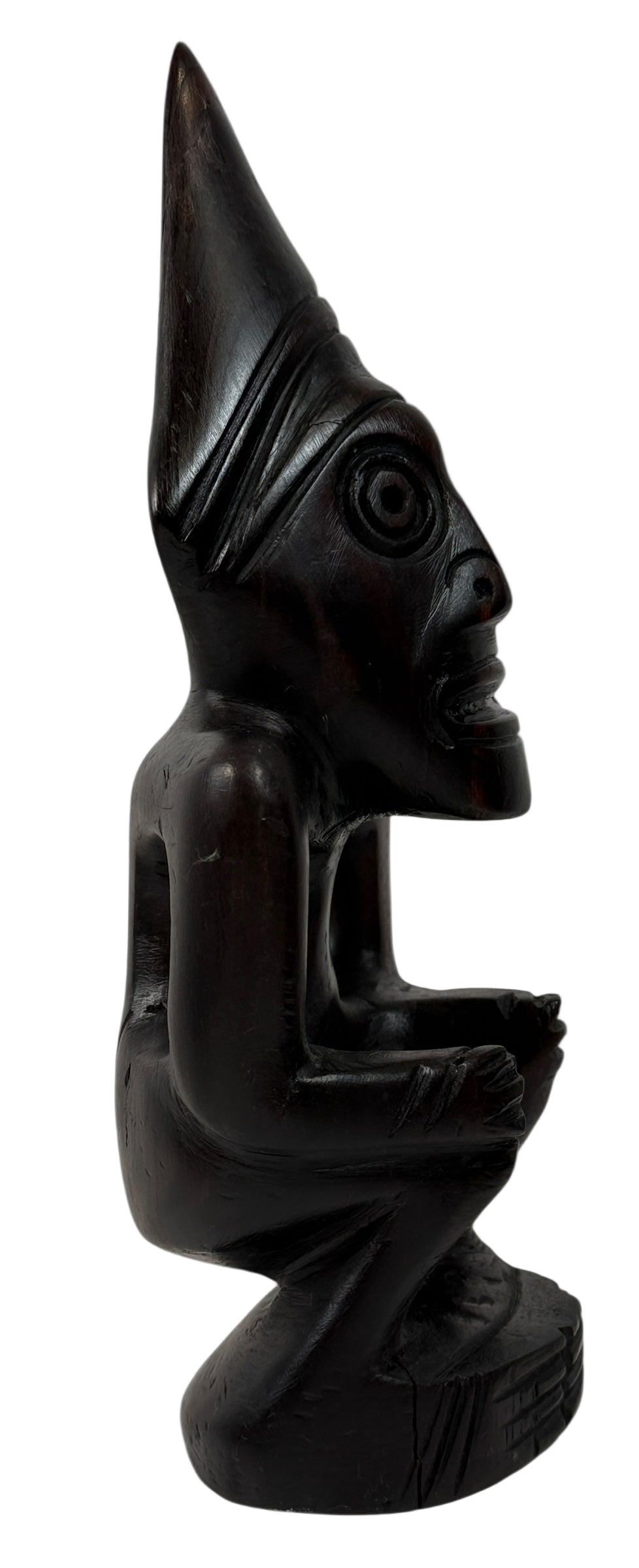 Mid-20th Century African Hardwood Carving – Cone-Head Crouching Figure