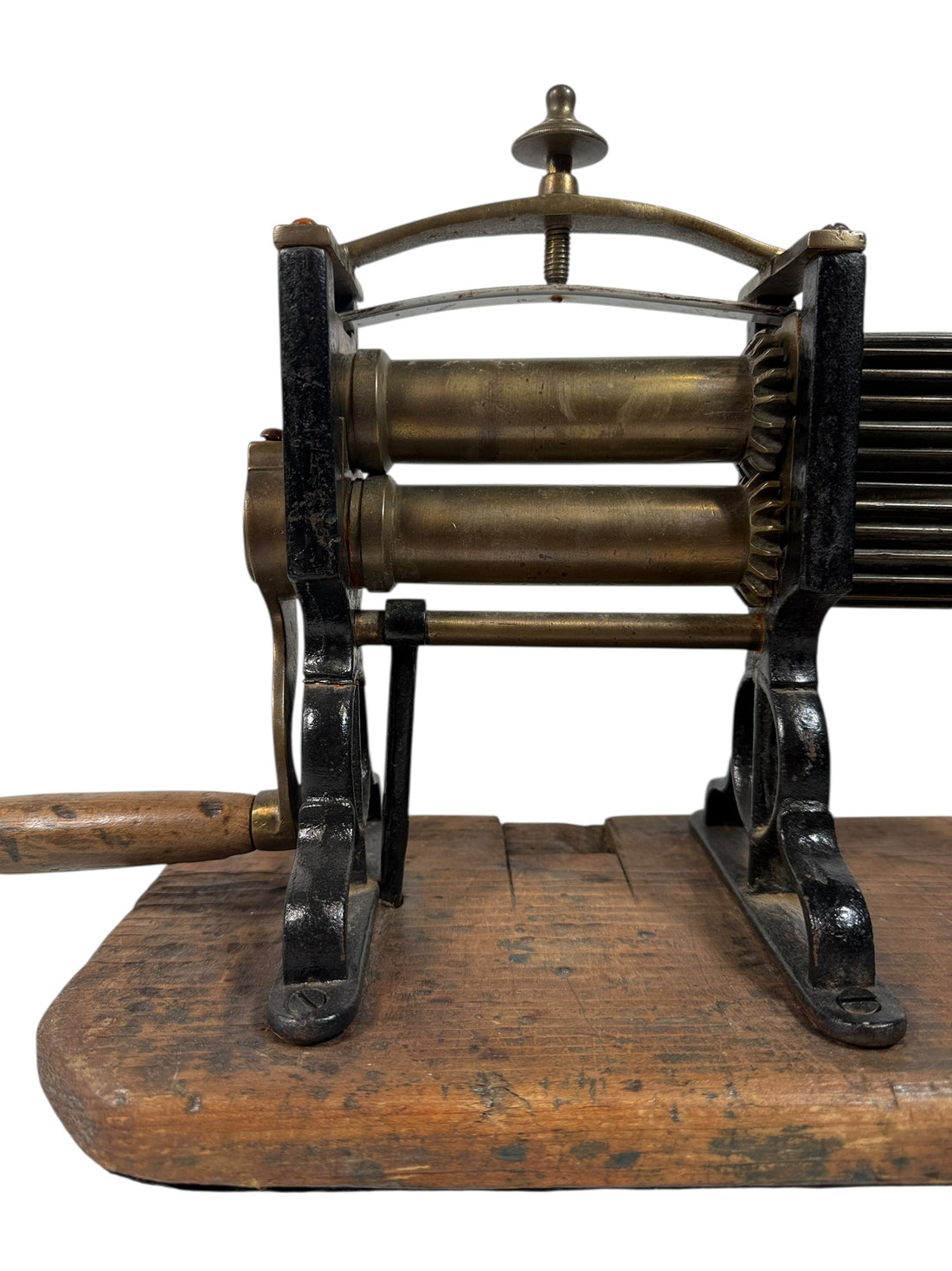 Antique 19th-century brass &amp; iron fluting iron pleater with wood base. Beautiful Victorian textile tool—collector’s décor from Eco Depot Montreal.