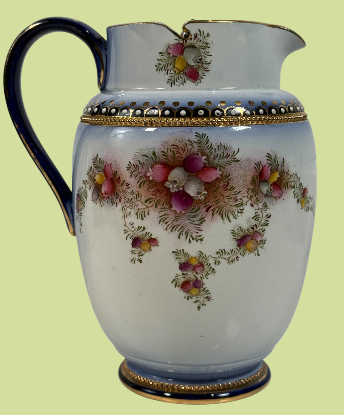 Antique W&amp;R Carlton Ware tea set RN 488460 – hand-painted cobalt floral gilt trio, Stoke-on-Trent England, 1910–1925, genuine silver-lined teapot.