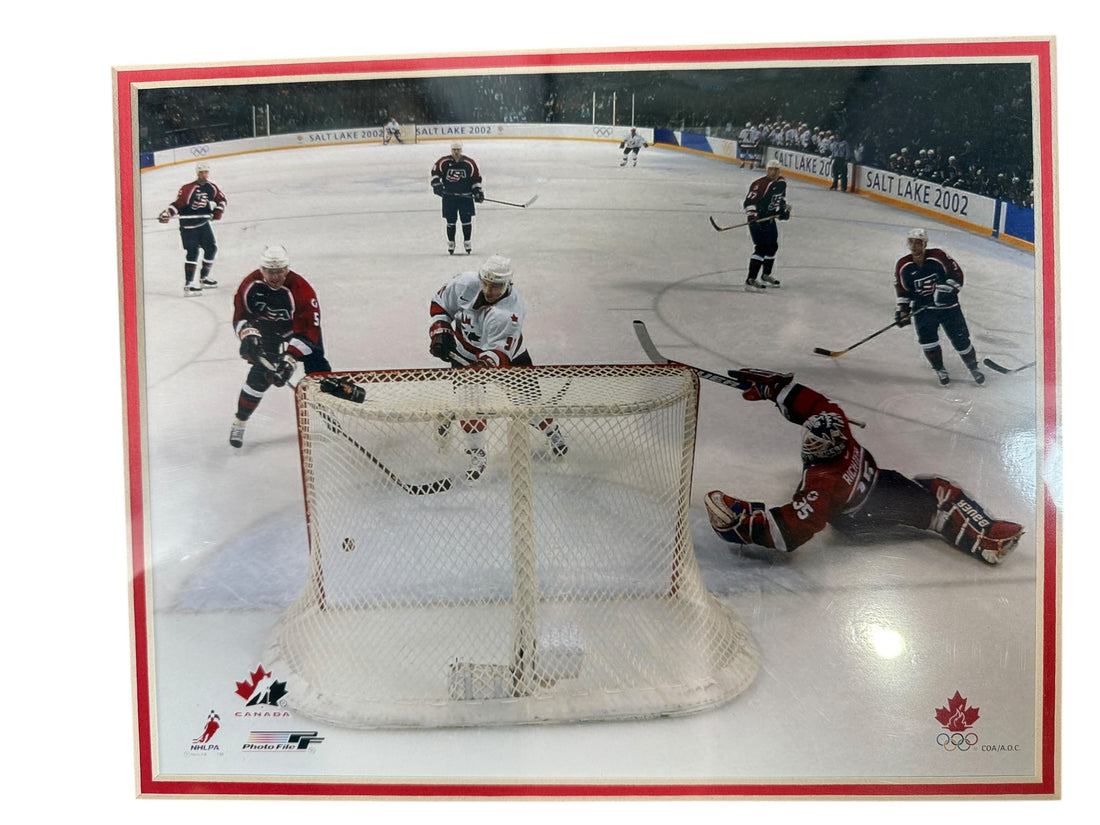 Sealed Joe Sakic Team Canada 2002 Olympic Gold framed PhotoFile print – licensed NHLPA memorabilia, Salt Lake City commemorative edition.