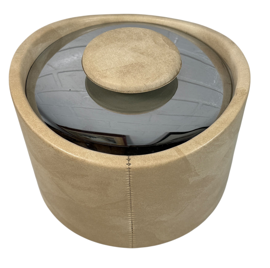 Vintage Kraftware 225 5th Ave NYC ice bucket, cream stone texture, mid-century modern barware collectible, made in USA.