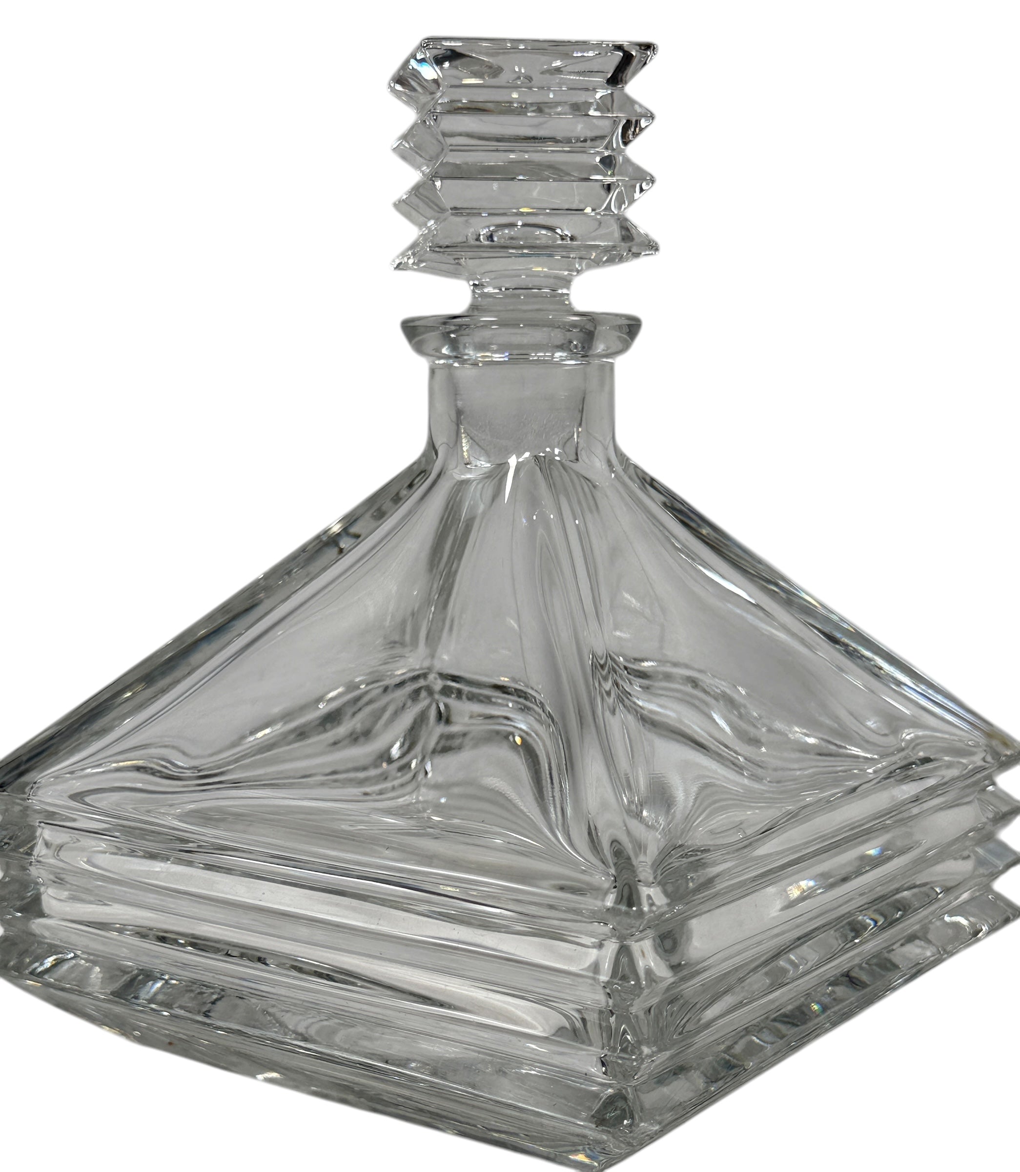 Vintage Mikasa crystal decanter, square pyramid design with stopper, 11¾ in, heavy lead crystal elegance for bar or display.