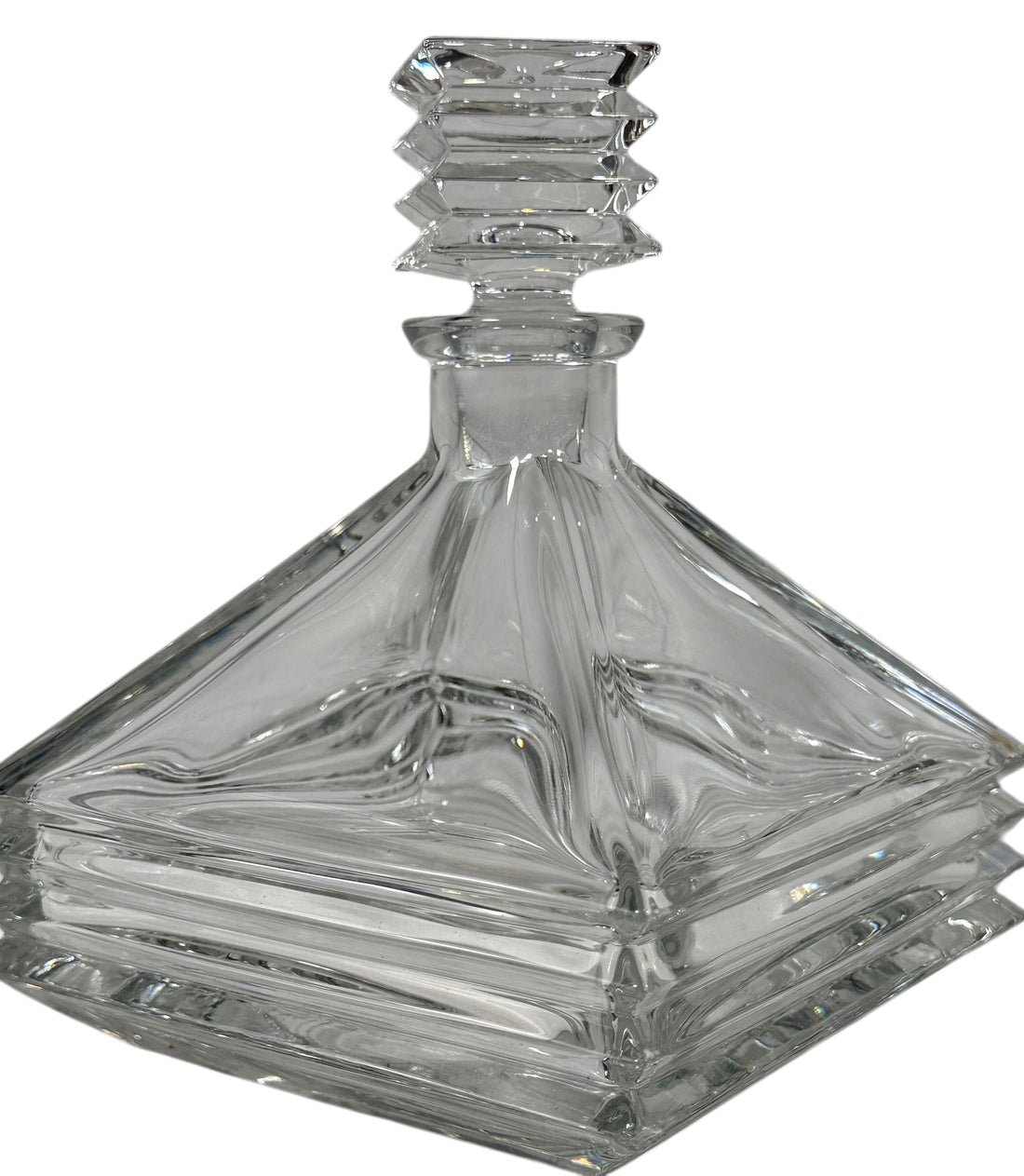 Vintage Mikasa crystal decanter, square pyramid design with stopper, 11¾ in, heavy lead crystal elegance for bar or display.
