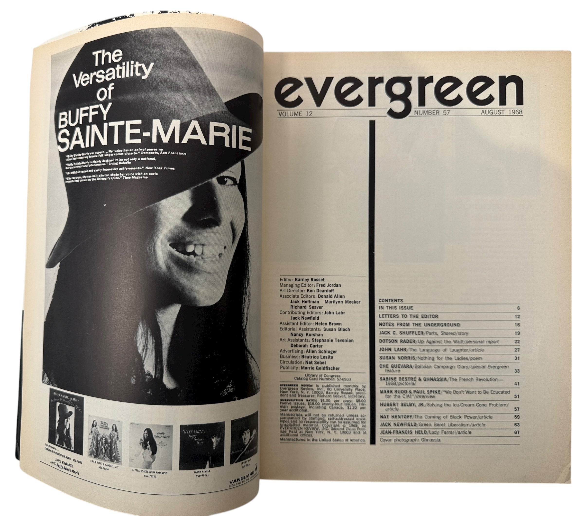 Evergreen Review No. 57, Aug 1968 — featuring Che Guevara’s Bolivian Guerrilla Diary. Classic Grove Press counterculture magazine in VG condition.