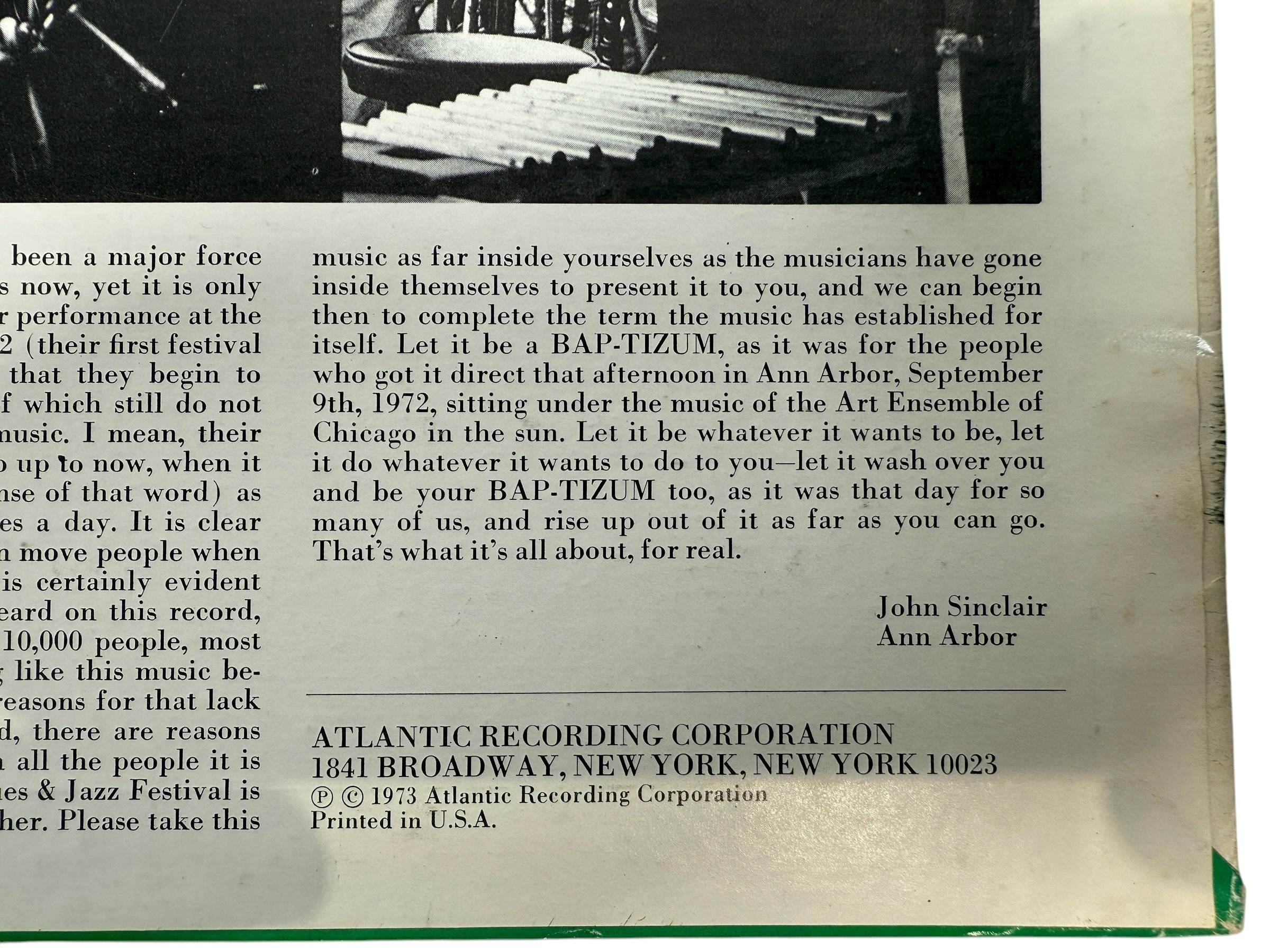 1973 Art Ensemble of Chicago – Bap-Tizum Live LP, SD-1639 (Atlantic), VG+/VG+