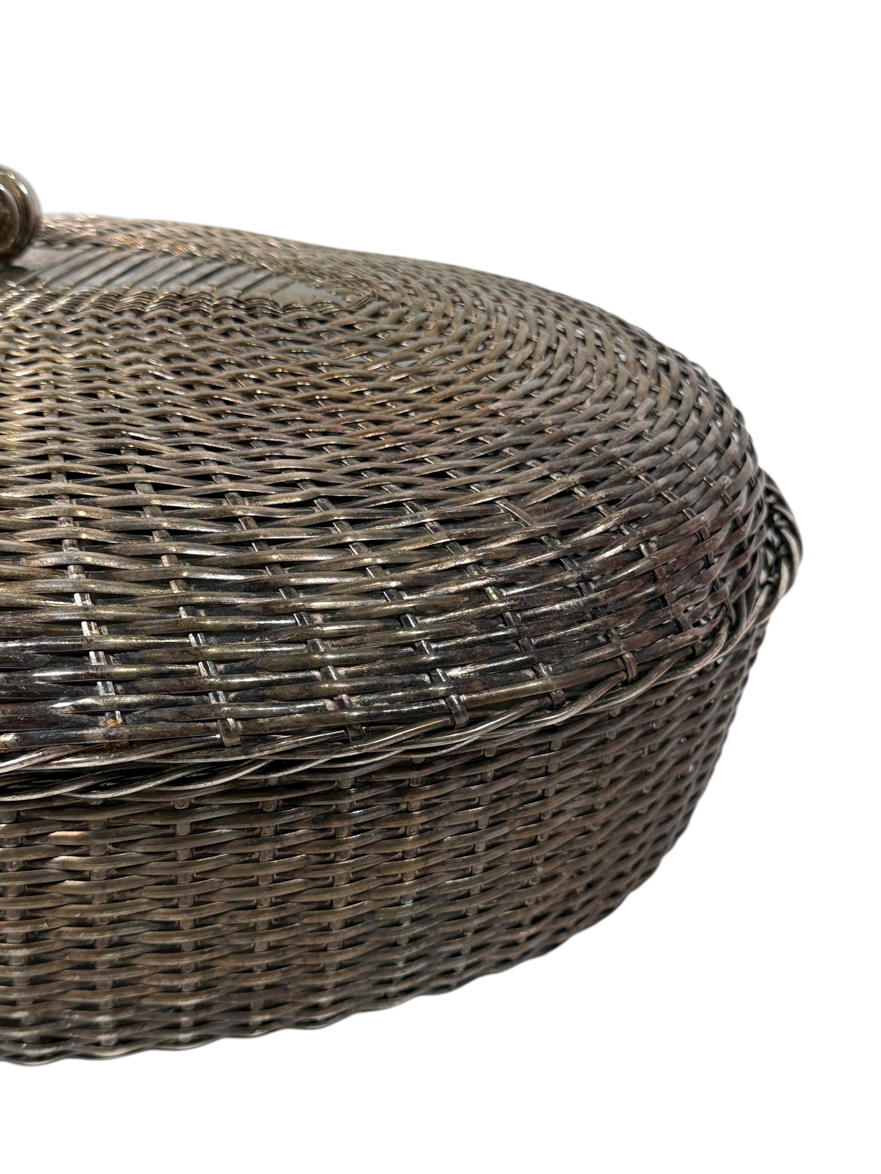 Mid-Century Israeli Silver-Plate Bread Basket with Dome Lid