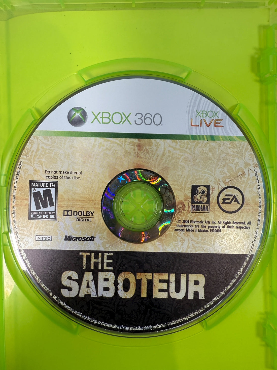 Complete The Saboteur Xbox 360 game with case and manual. Clean disc, NTSC version. Fast Canadian shipping. Great collectible for retro action-game fans.