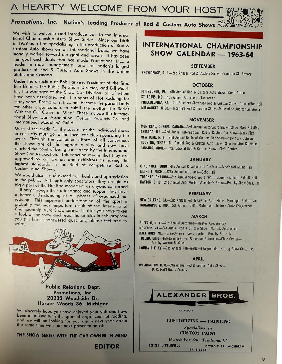 1963 Auto Shows Souvenir Program featuring Dream Rod, Lil’ Coffin, and Mysterion. Clean vintage hot-rod ephemera, great for collectors and garage décor.