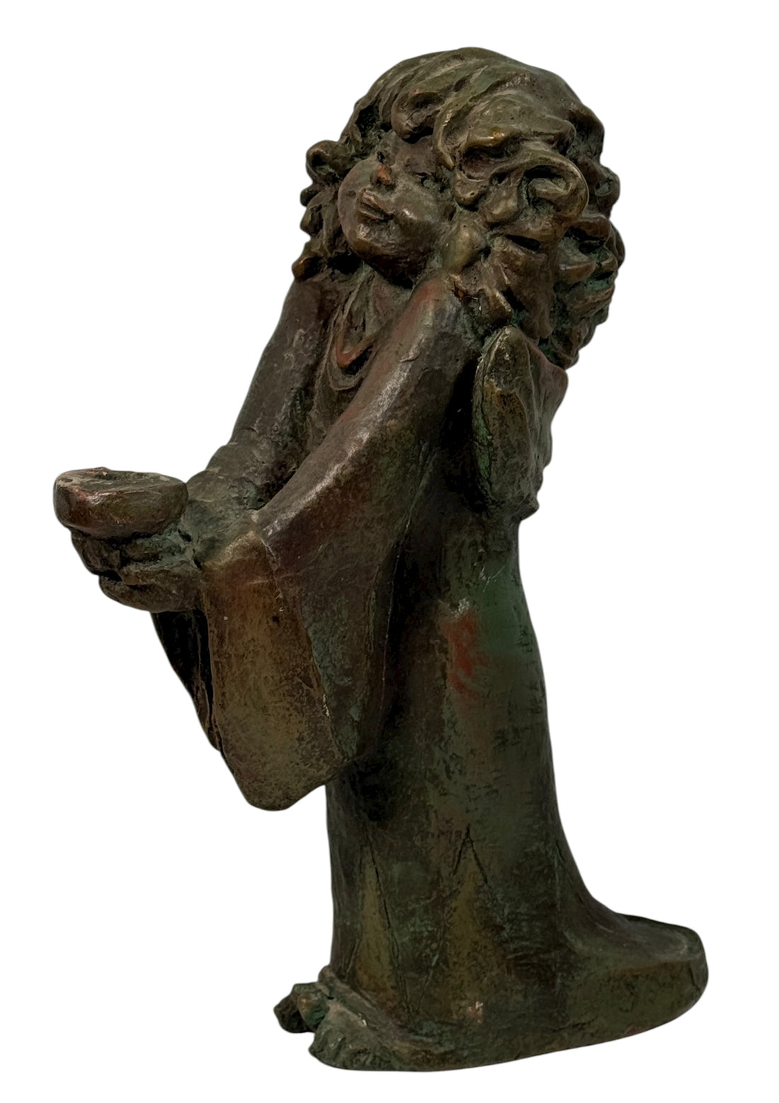 Mid-century ACHATIT Handarbeit 1780B German composite figurine with green patina. Labeled, detailed, collectible sculpture ideal for vintage decor collectors.