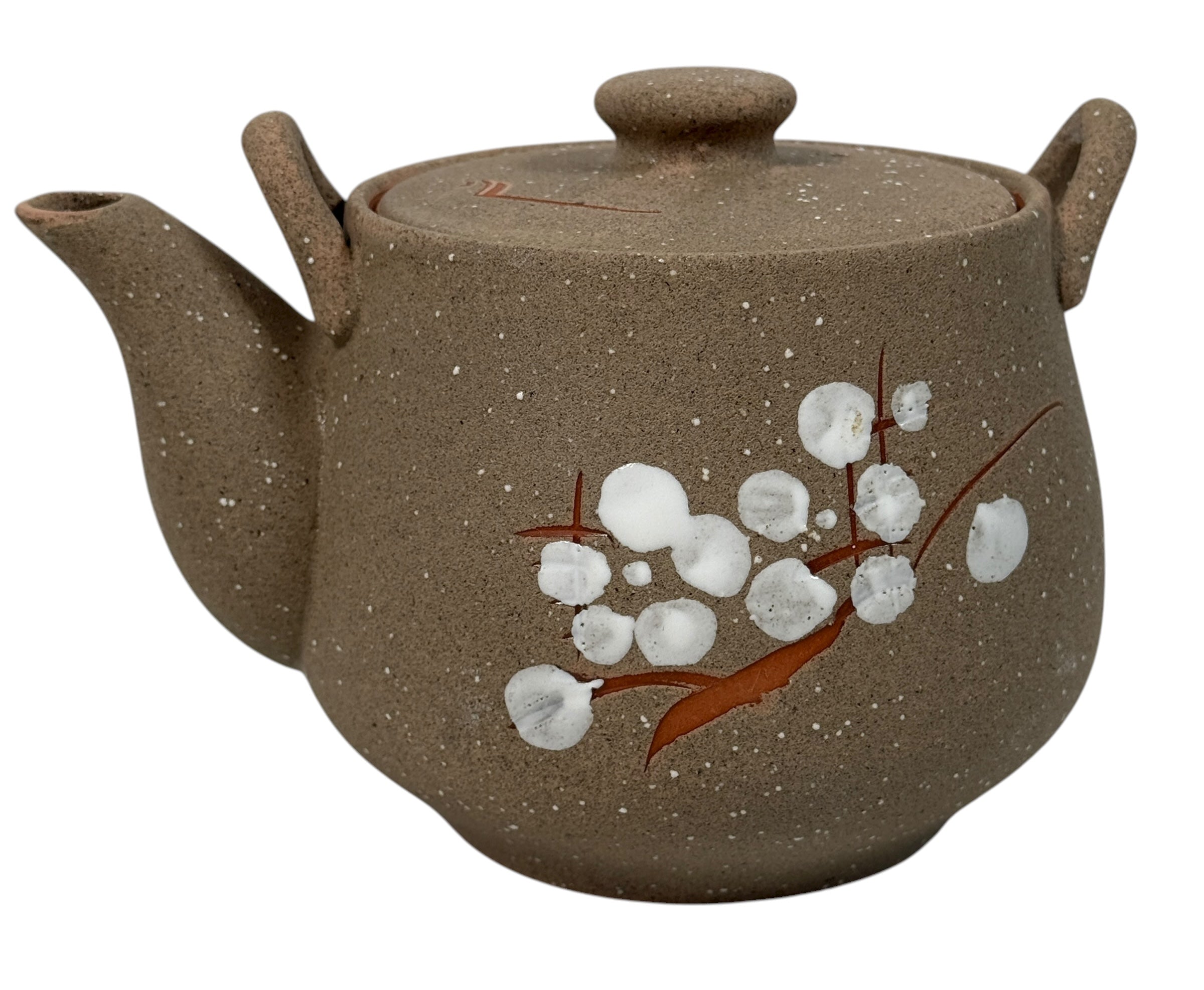 UTSUWA Japan stoneware tea set with plum blossom design, boxed with teapot and six cups. Excellent condition. Great Japanese ceramic gift set.