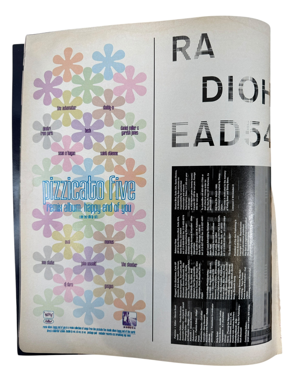 Ray Gun Magazine March 1998 Issue 54 with Radiohead cover. Iconic 1990s design and music culture collectible in good vintage condition.