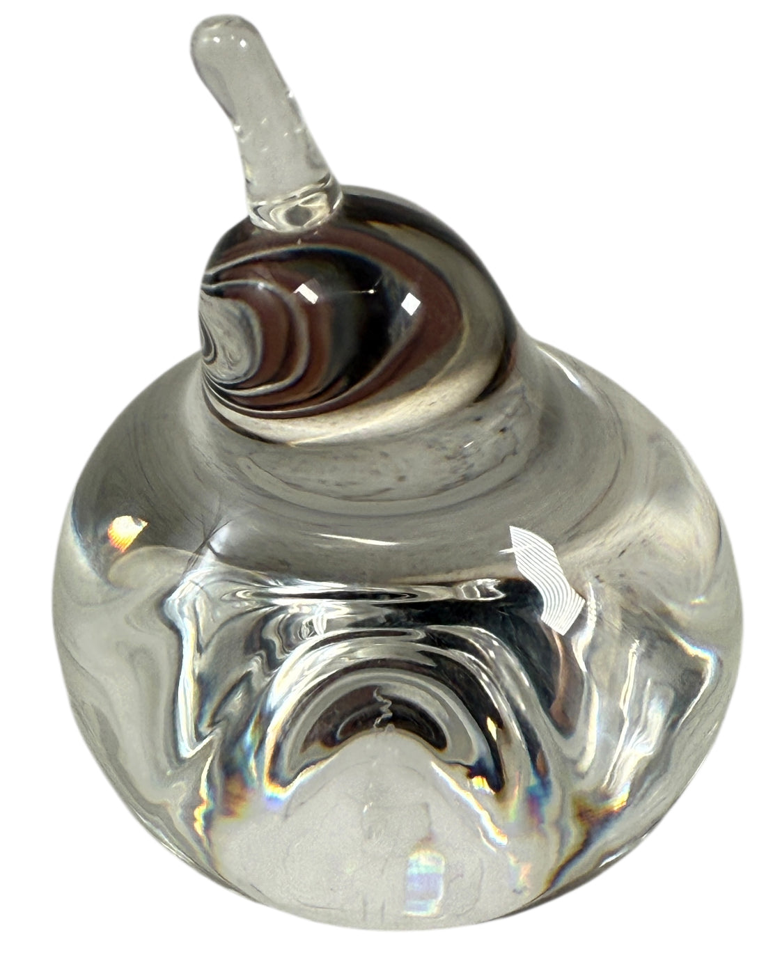 Signed Steuben crystal apple paperweight, hand-blown USA lead crystal, elegant desk decor, vintage American art glass collectible.