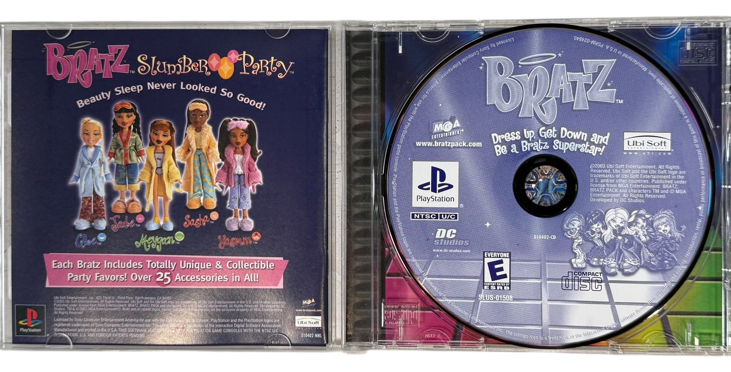Vintage 2003 Bratz Dress Up Get Down for PlayStation PS1. Complete in case with disc and artwork. Clean Y2K nostalgia game, NTSC U/C.