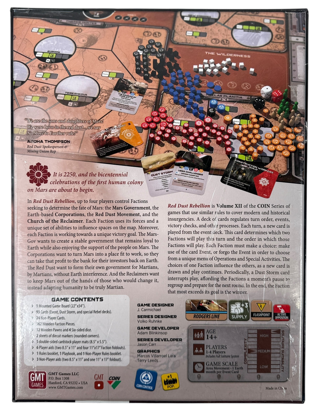 Sealed copy of Red Dust Rebellion, COIN Series Volume XII by GMT Games. Deep sci-fi strategy board game set on Mars. New in shrink.