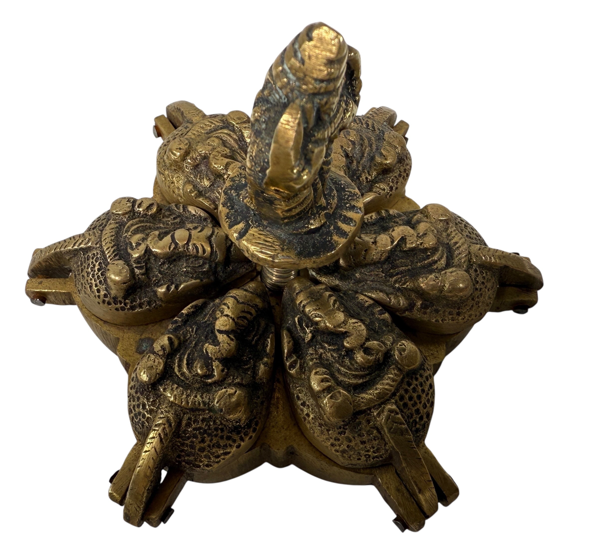 Vintage Indian Brass Folding Incense Burner – Six-Compartment Ganesha Lotus