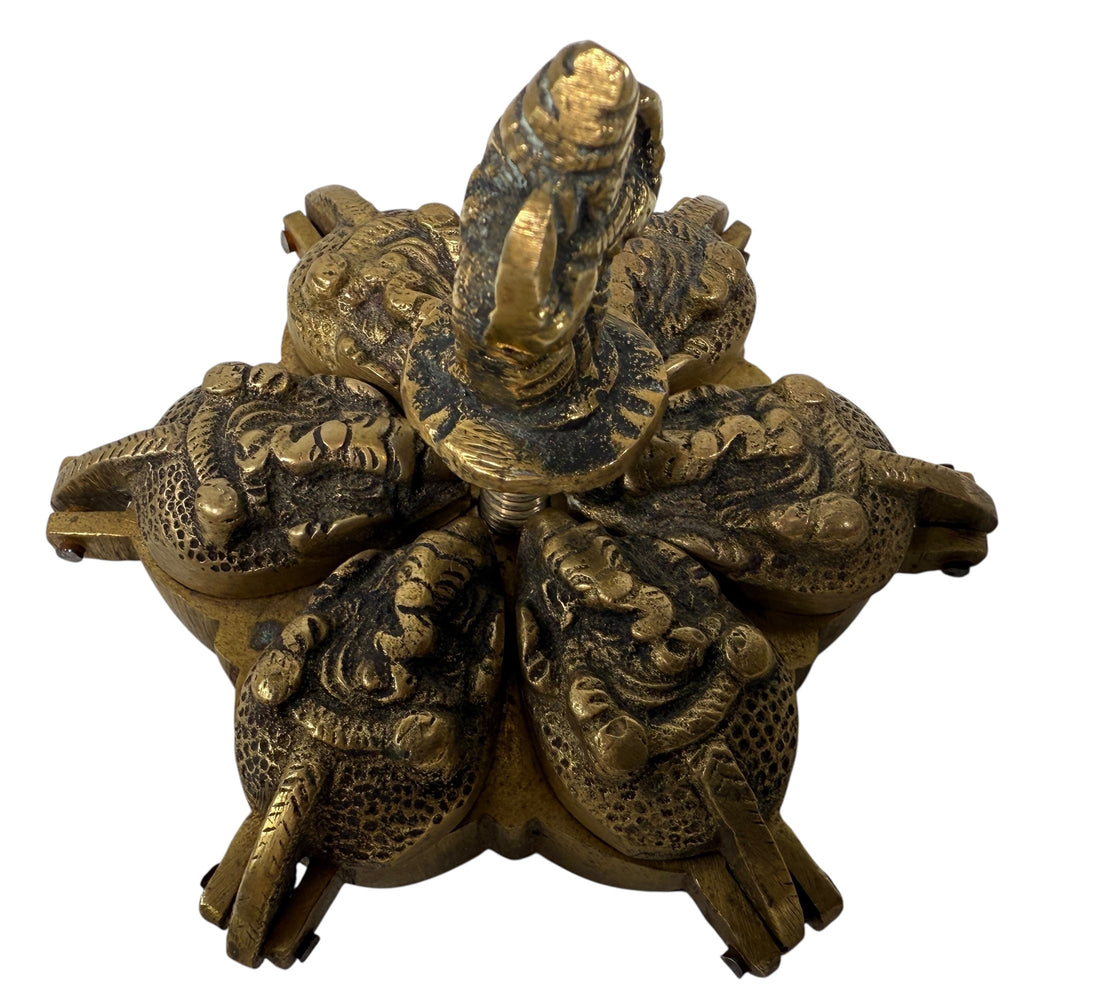 Vintage Indian Brass Folding Incense Burner – Six-Compartment Ganesha Lotus