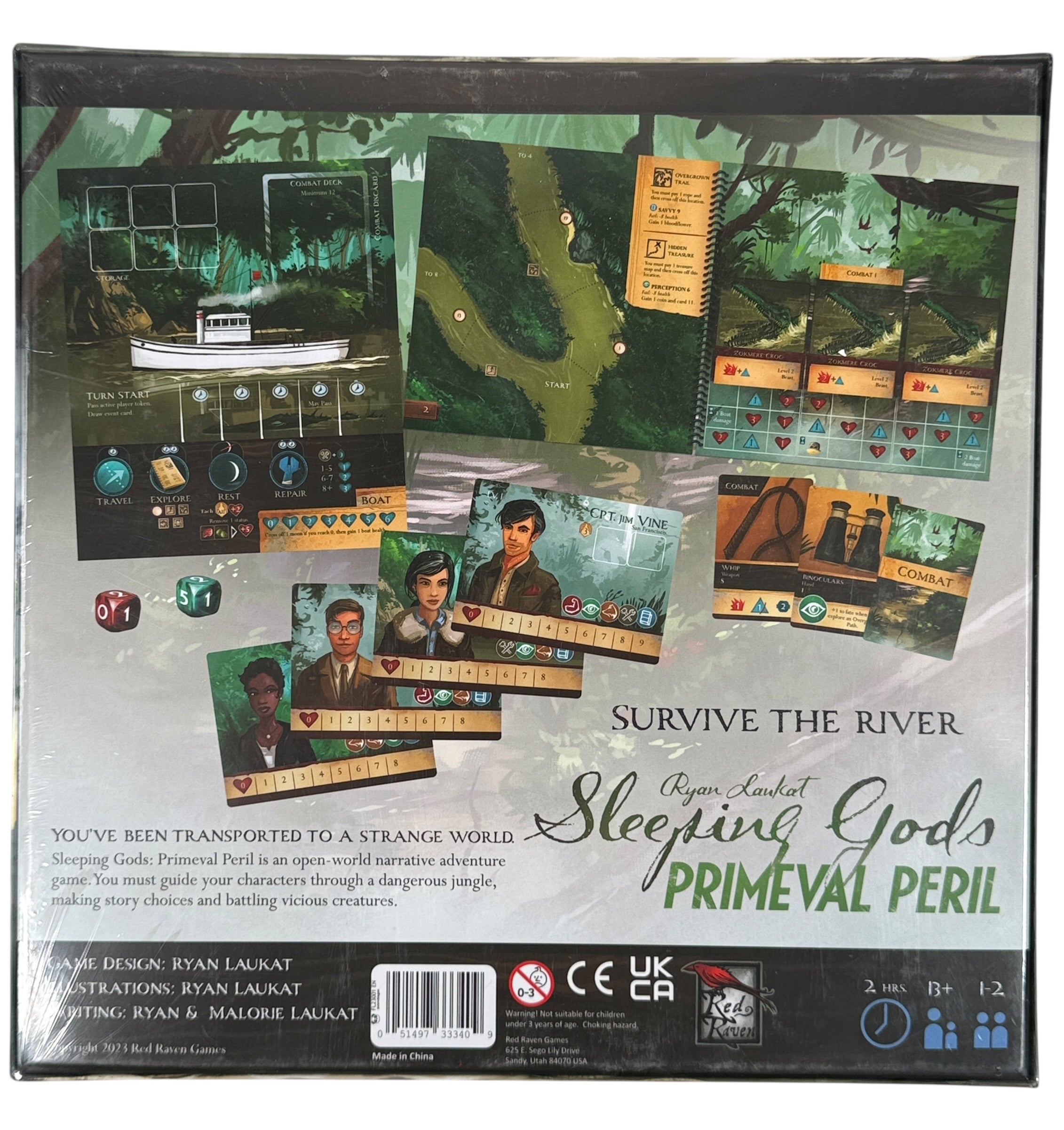Sleeping Gods Primeval Peril sealed standalone adventure board game by Ryan Laukat for 1–2 players. Ships from Montreal. Red Raven Games edition.