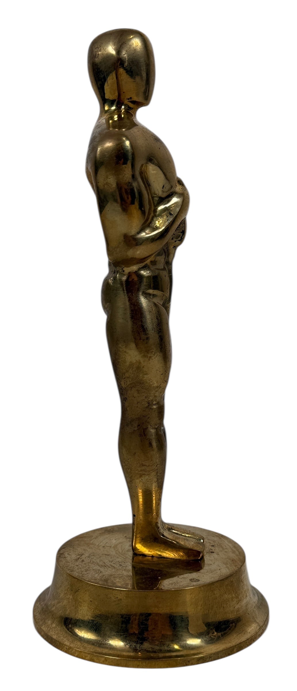 Vintage solid brass Oscar-style award statuette with engraved name. Ideal for display, props, themed events and awards season. Late 20th century.